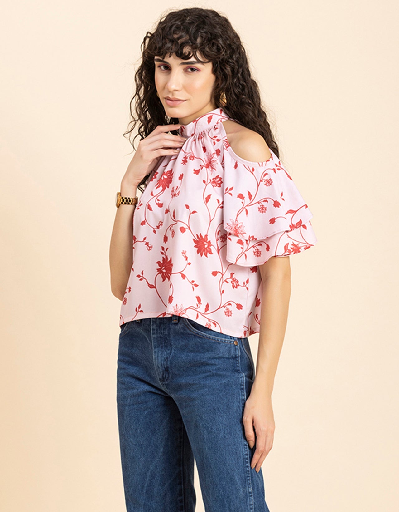 Cold Shoulder Ruffled Top