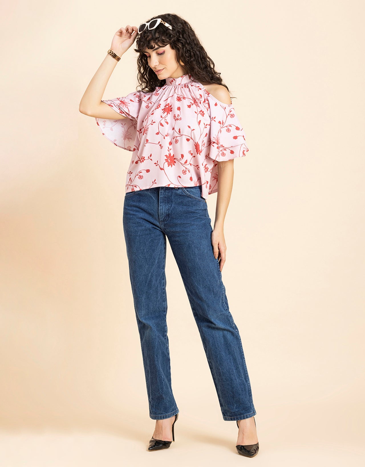 Cold Shoulder Ruffled Top