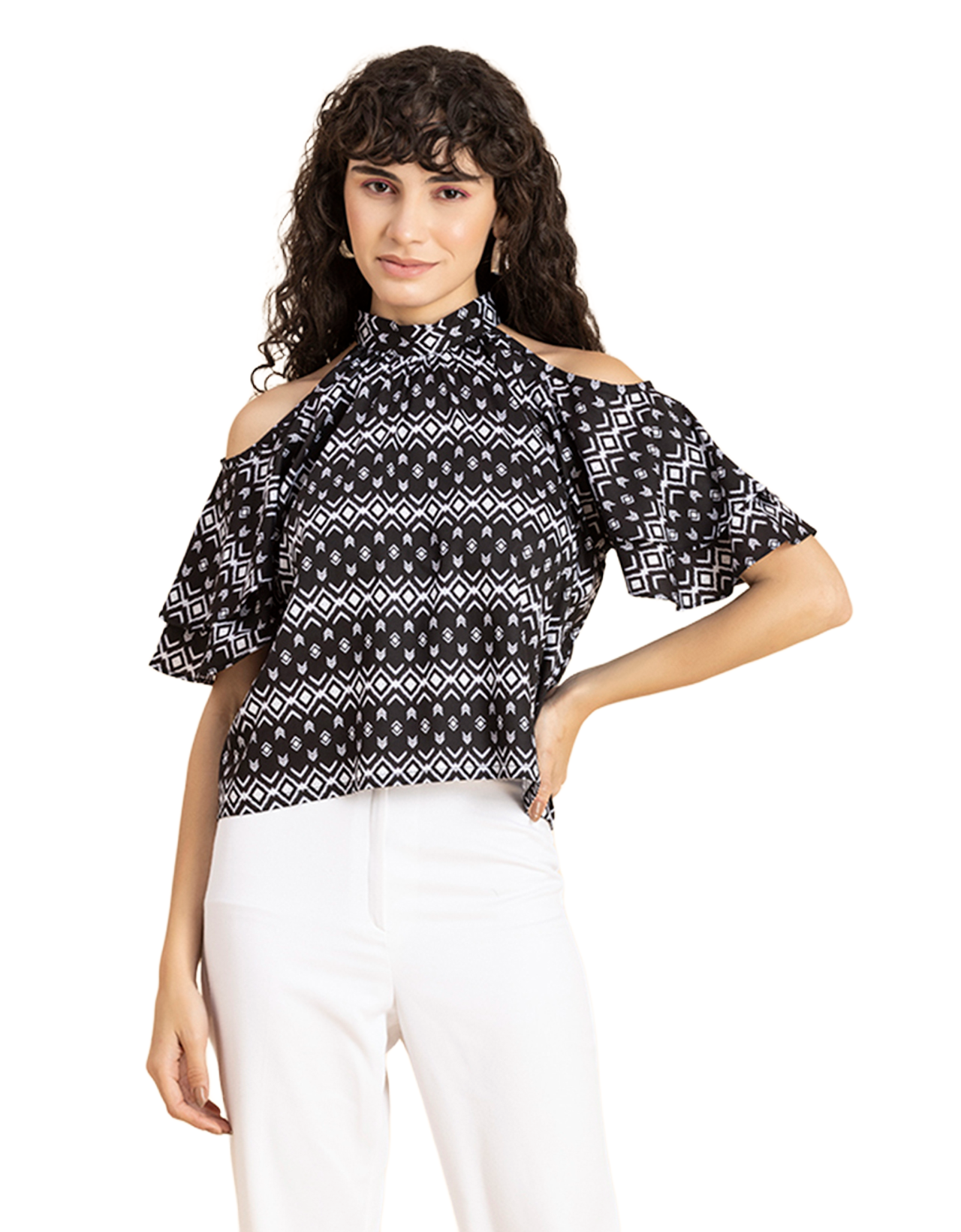 Cold Shoulder Ruffled Top