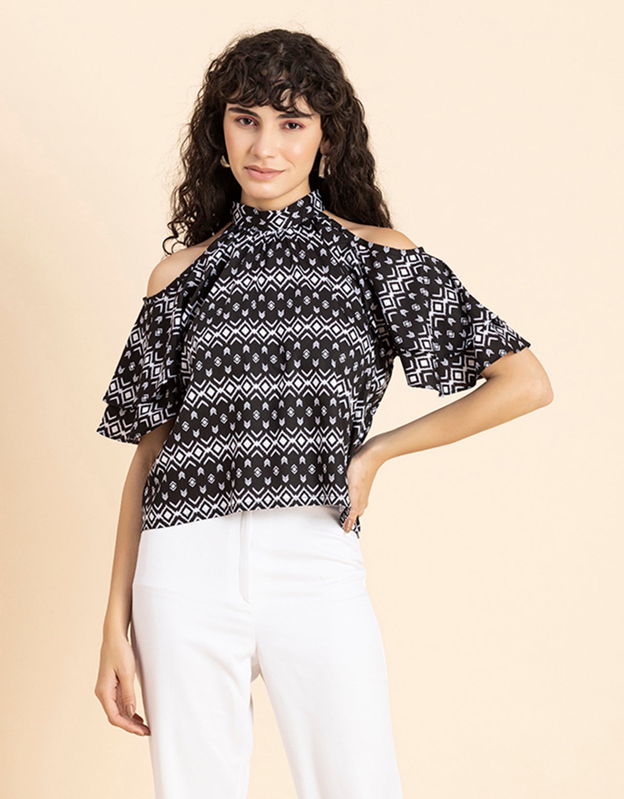 Cold Shoulder Ruffled Top