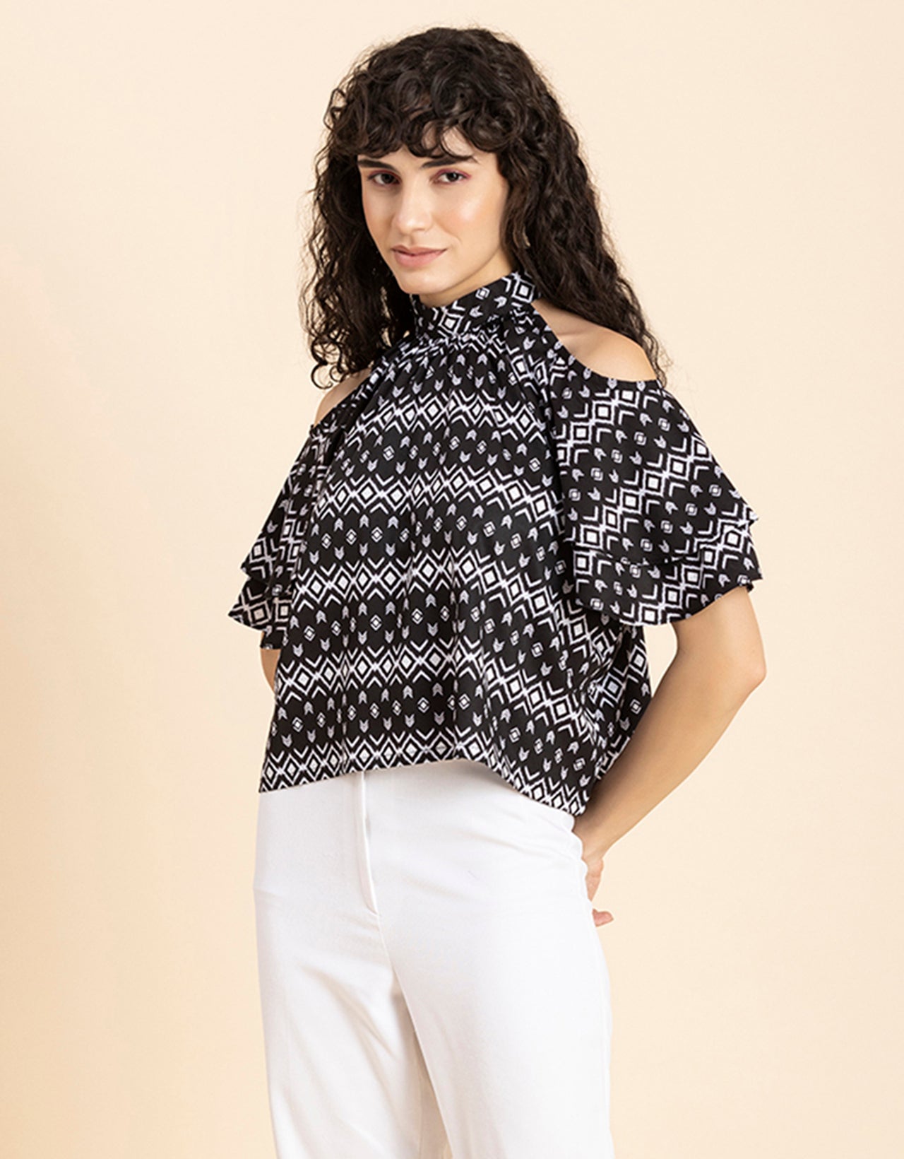 Cold Shoulder Ruffled Top