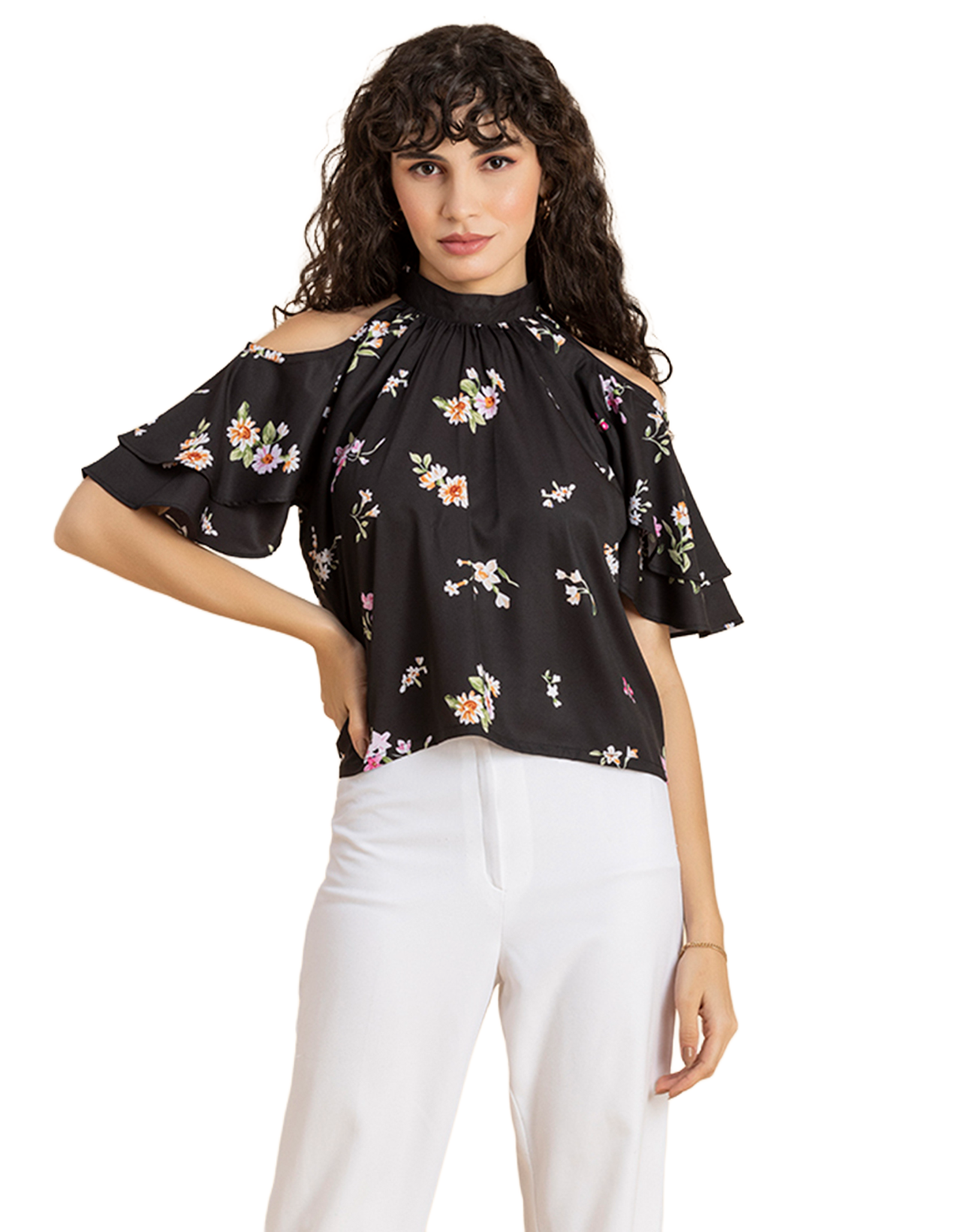 Cold Shoulder Ruffled Top