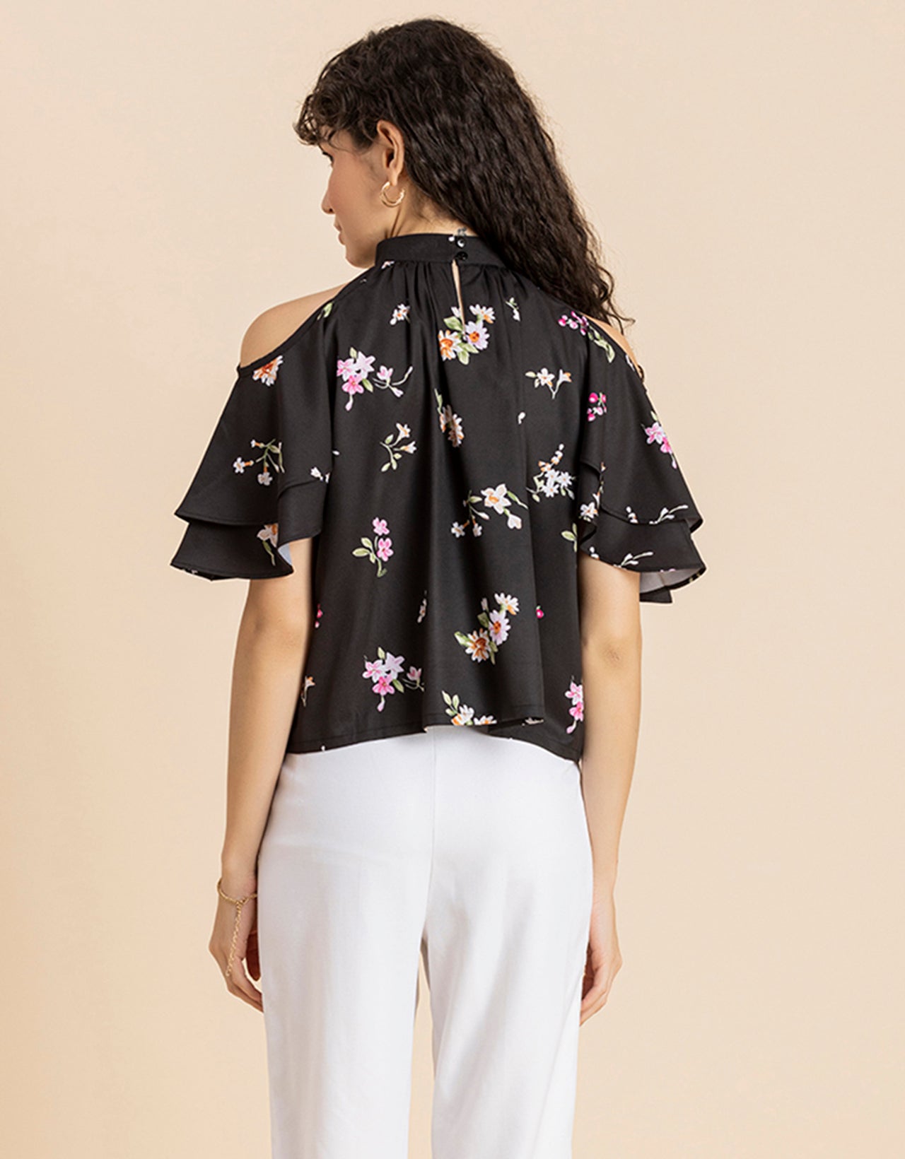 Cold Shoulder Ruffled Top