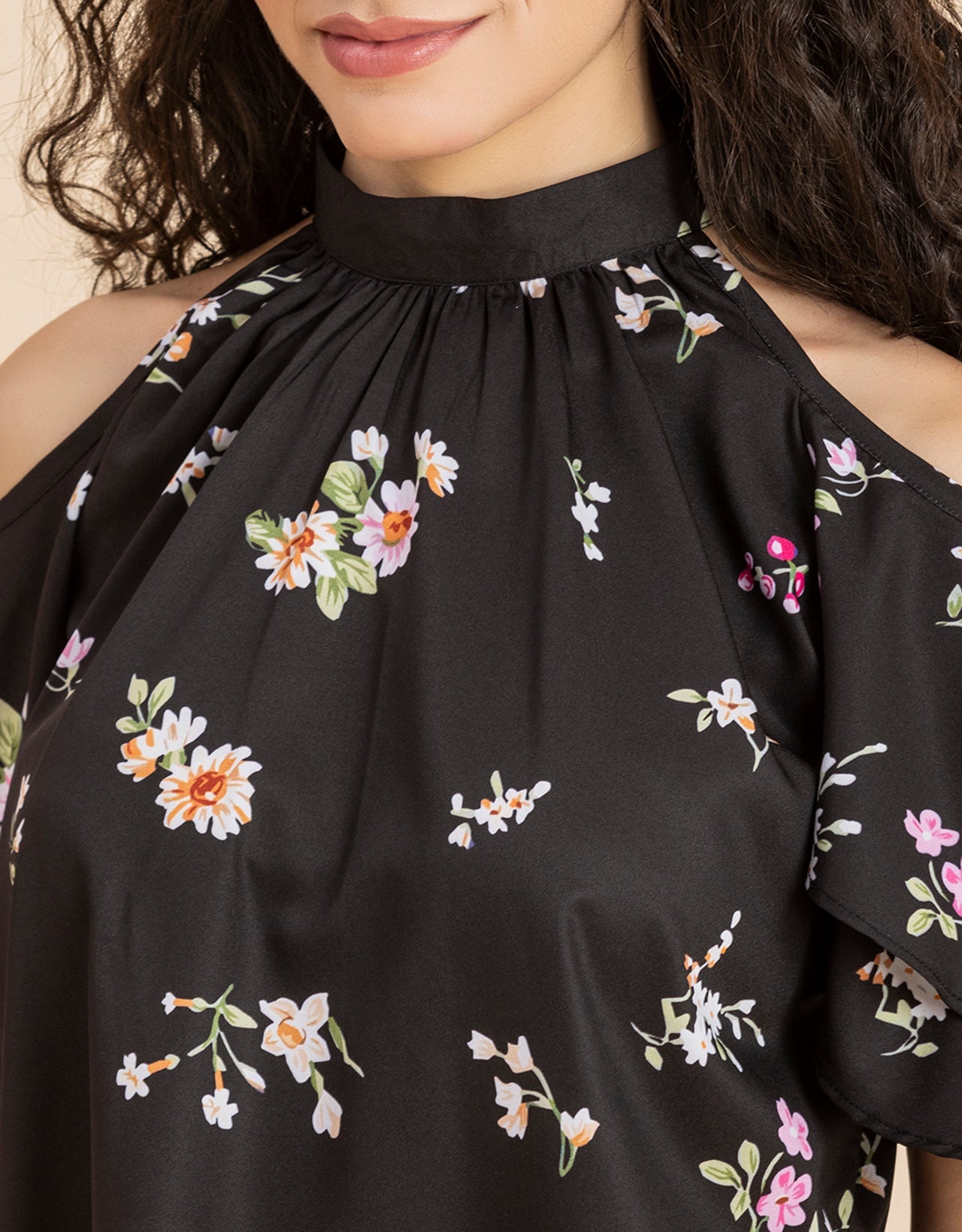 Cold Shoulder Ruffled Top