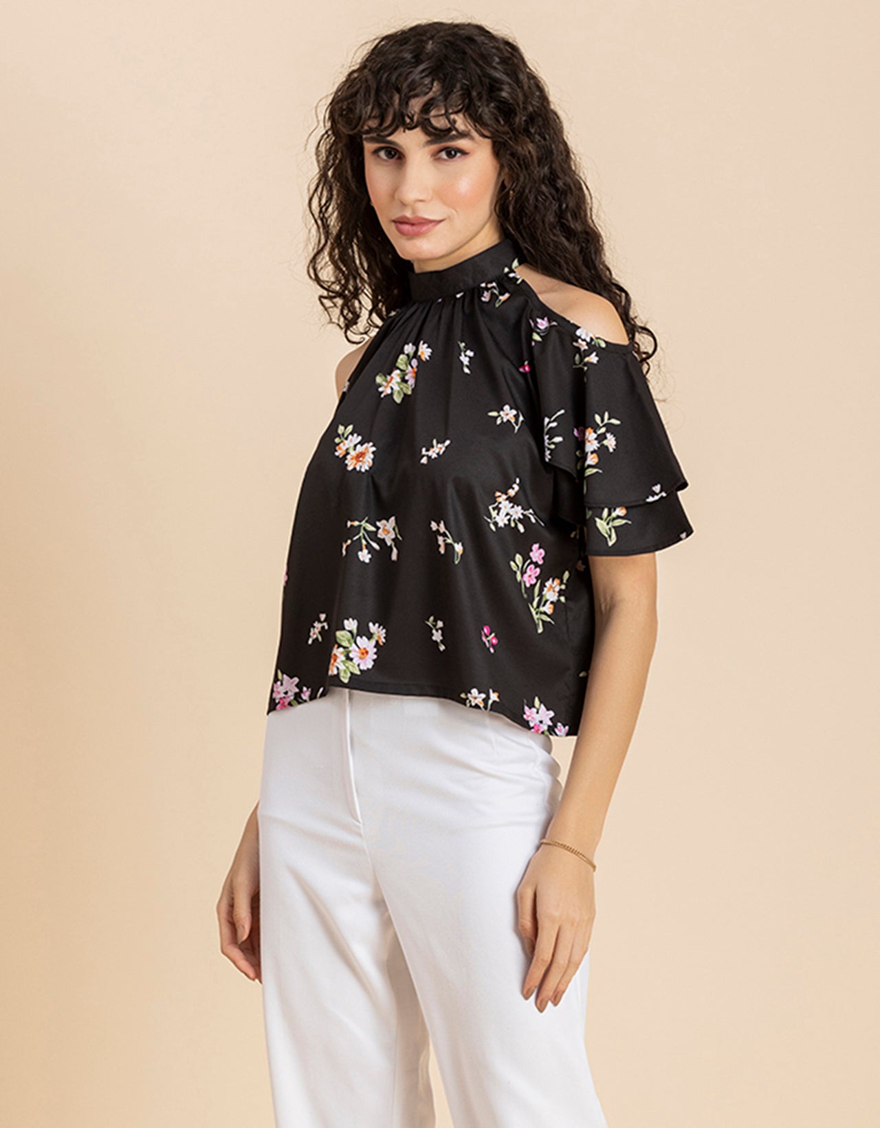 Cold Shoulder Ruffled Top