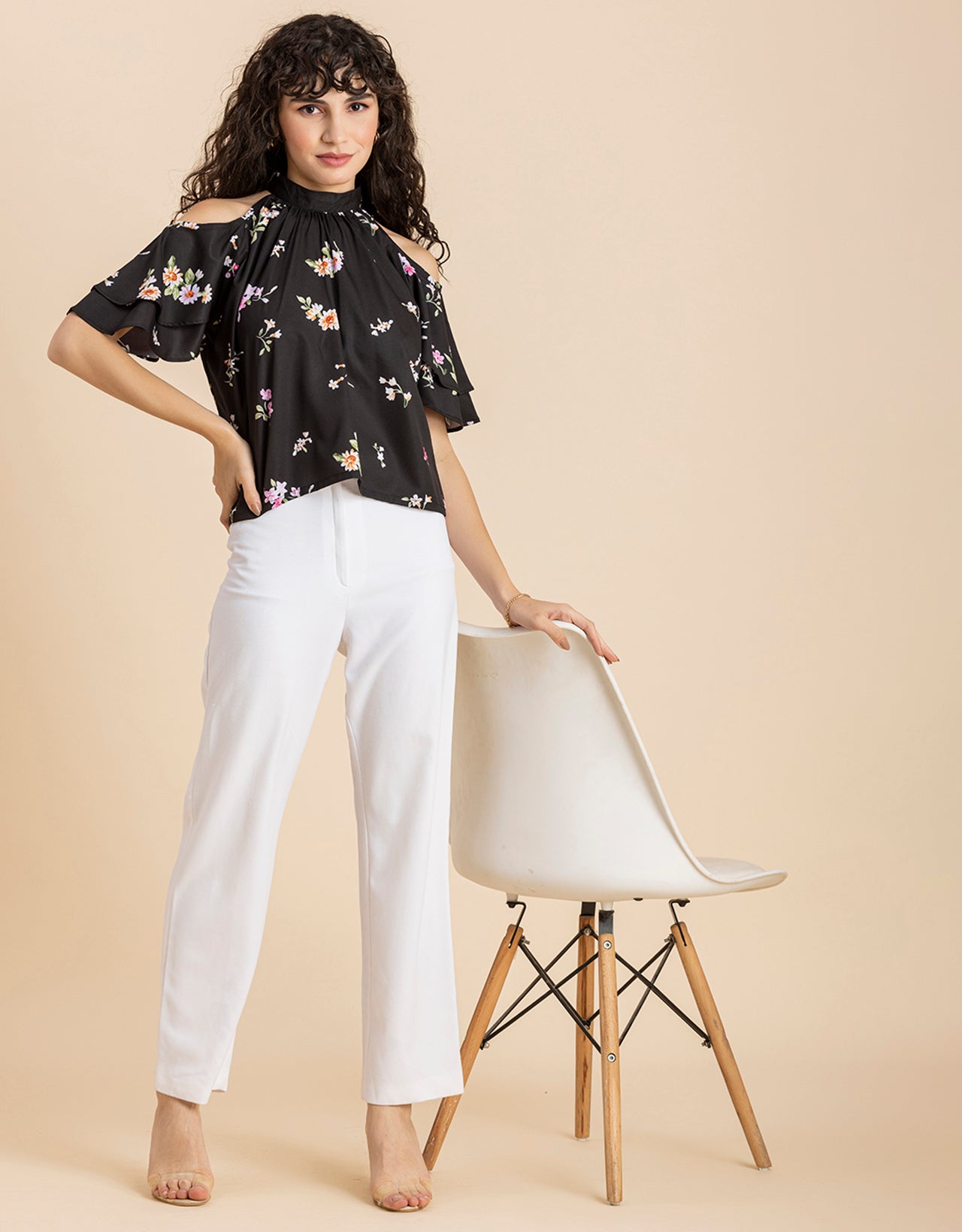Cold Shoulder Ruffled Top