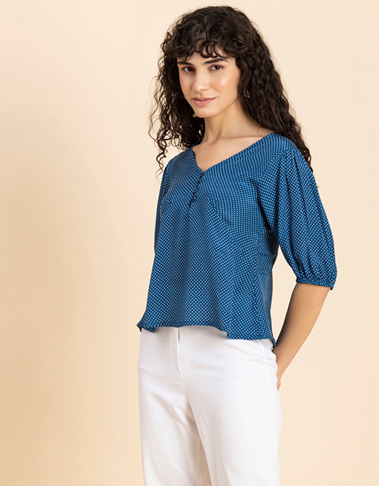 V-Neck Puff Sleeves Top