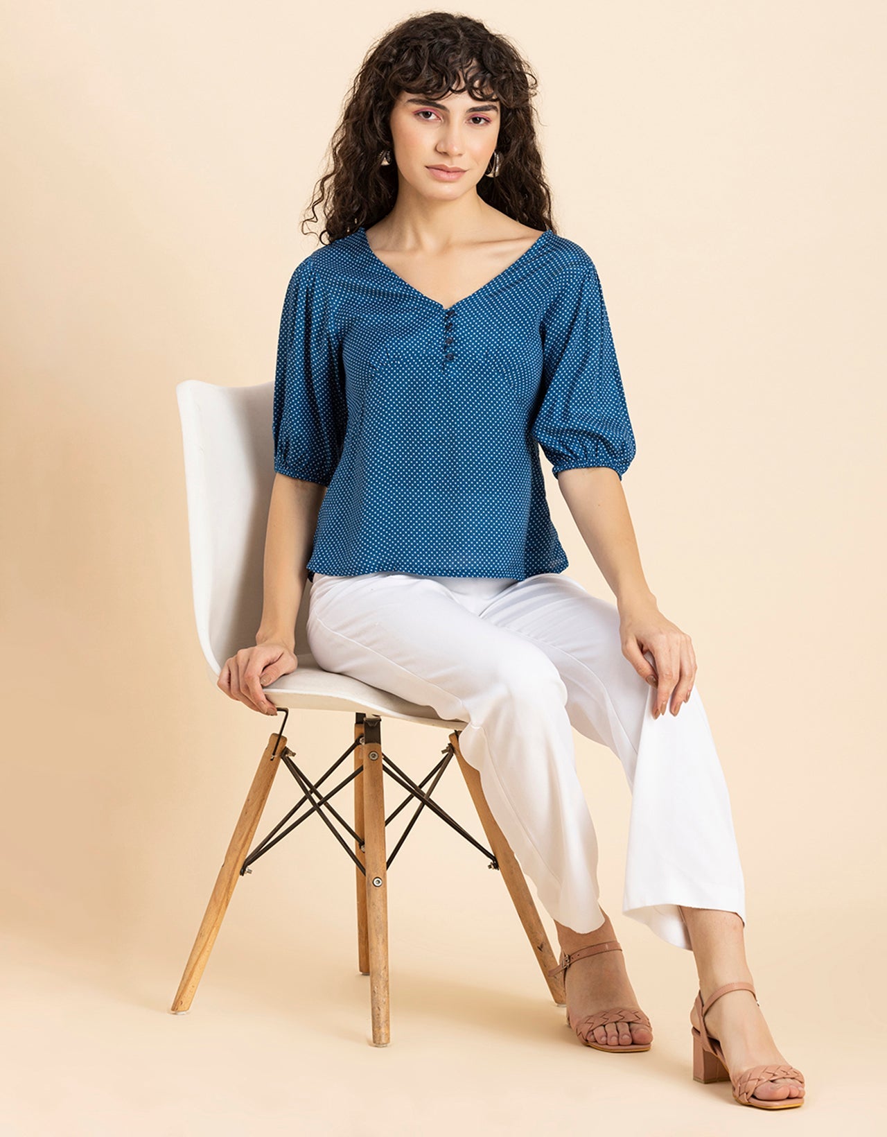 V-Neck Puff Sleeves Top