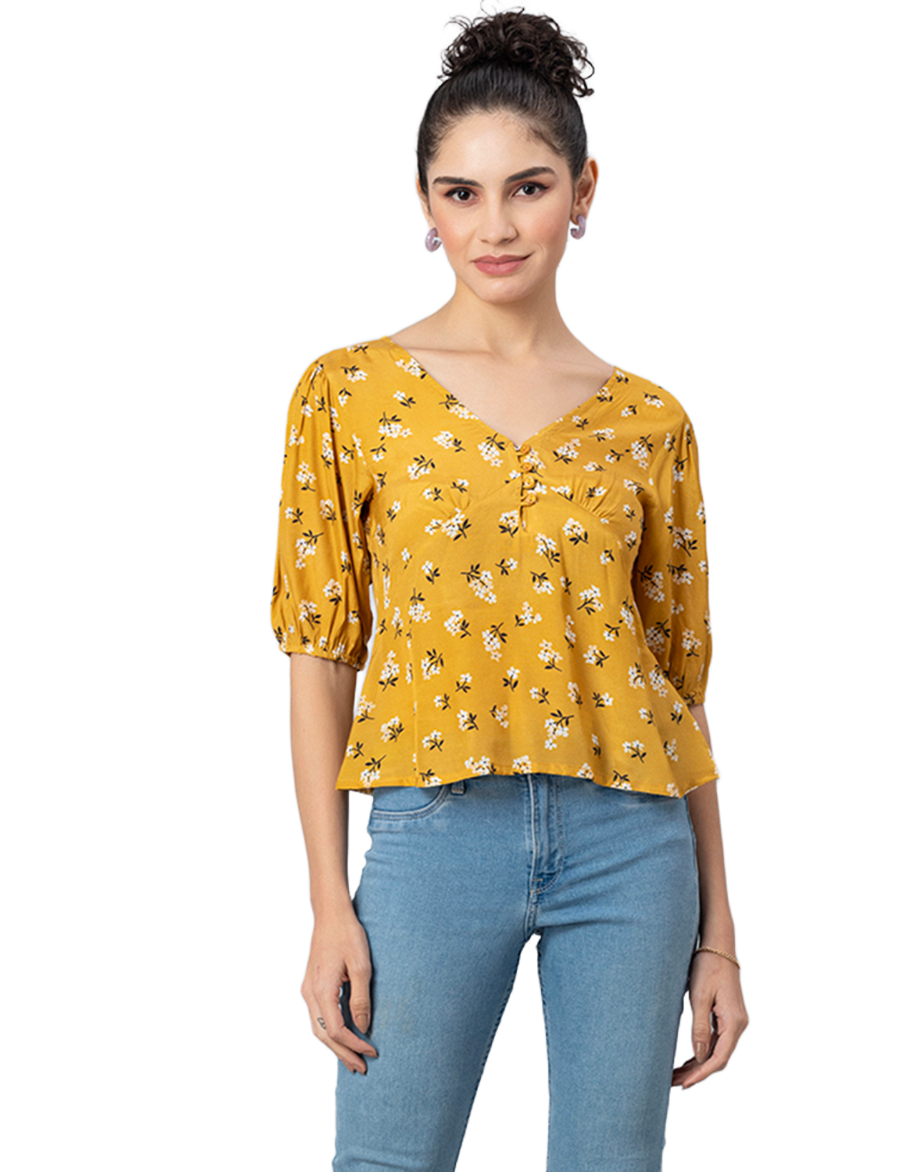 V-Neck Puff Sleeves Top