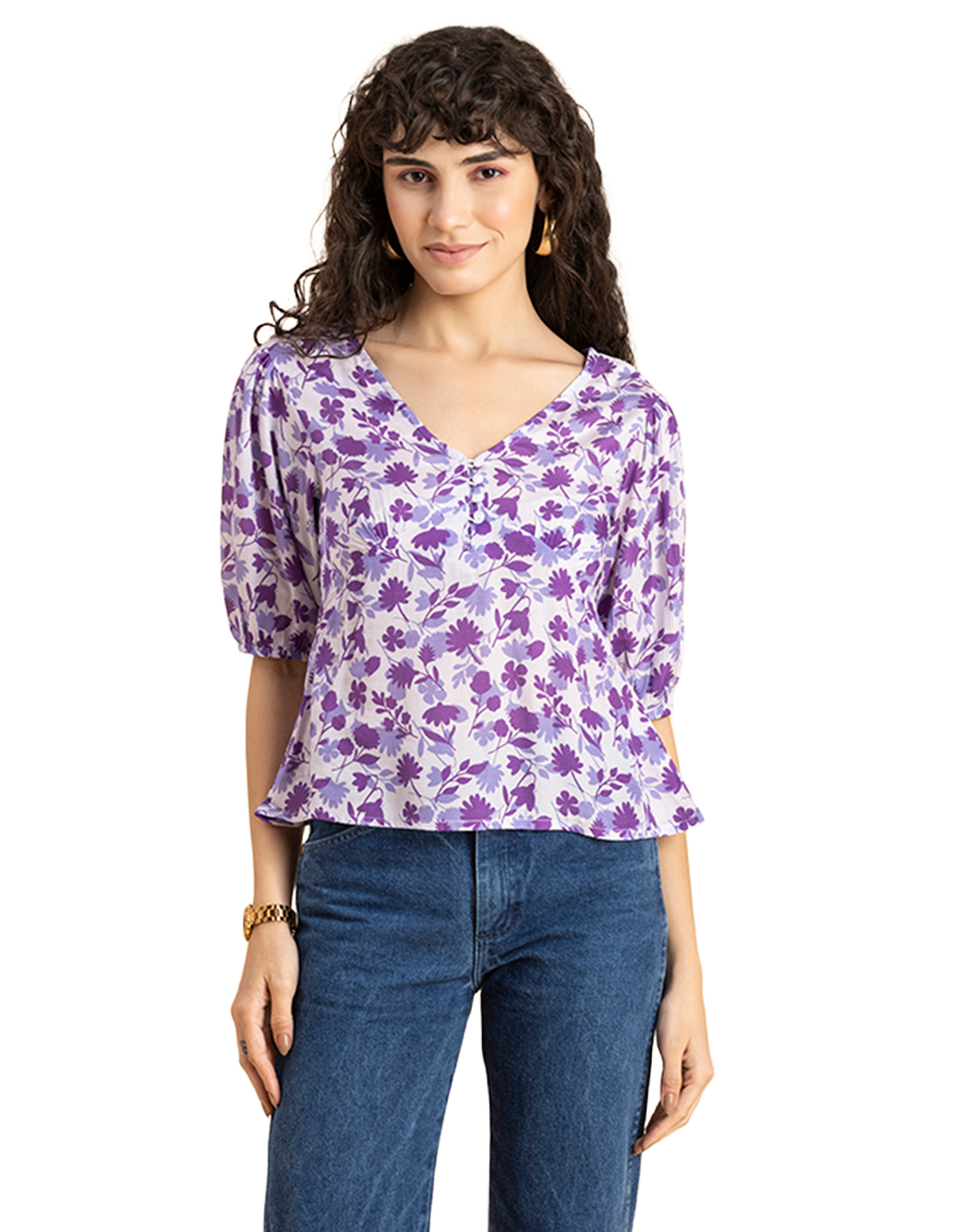 V-Neck Puff Sleeves Top