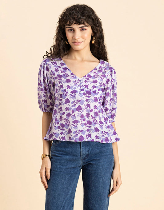 V-Neck Puff Sleeves Top