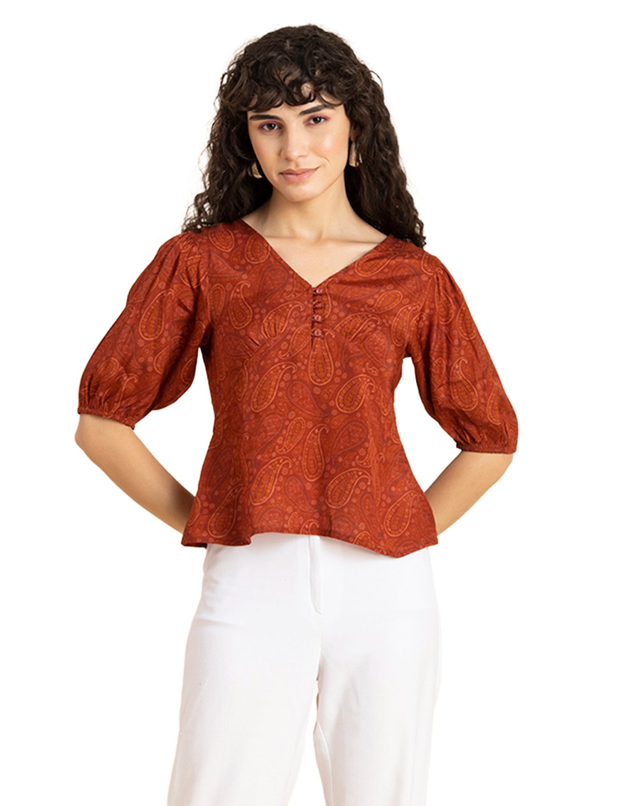 V-Neck Puff Sleeves Top