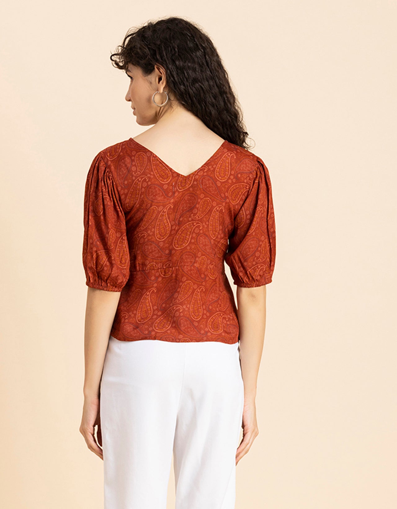 V-Neck Puff Sleeves Top