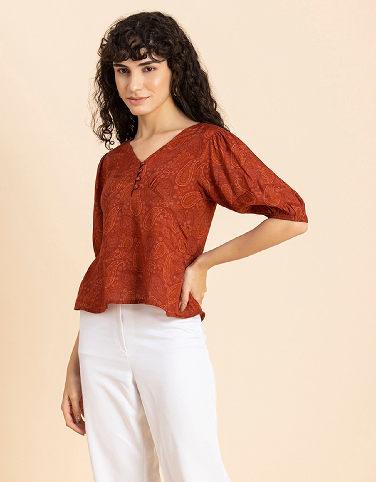 V-Neck Puff Sleeves Top