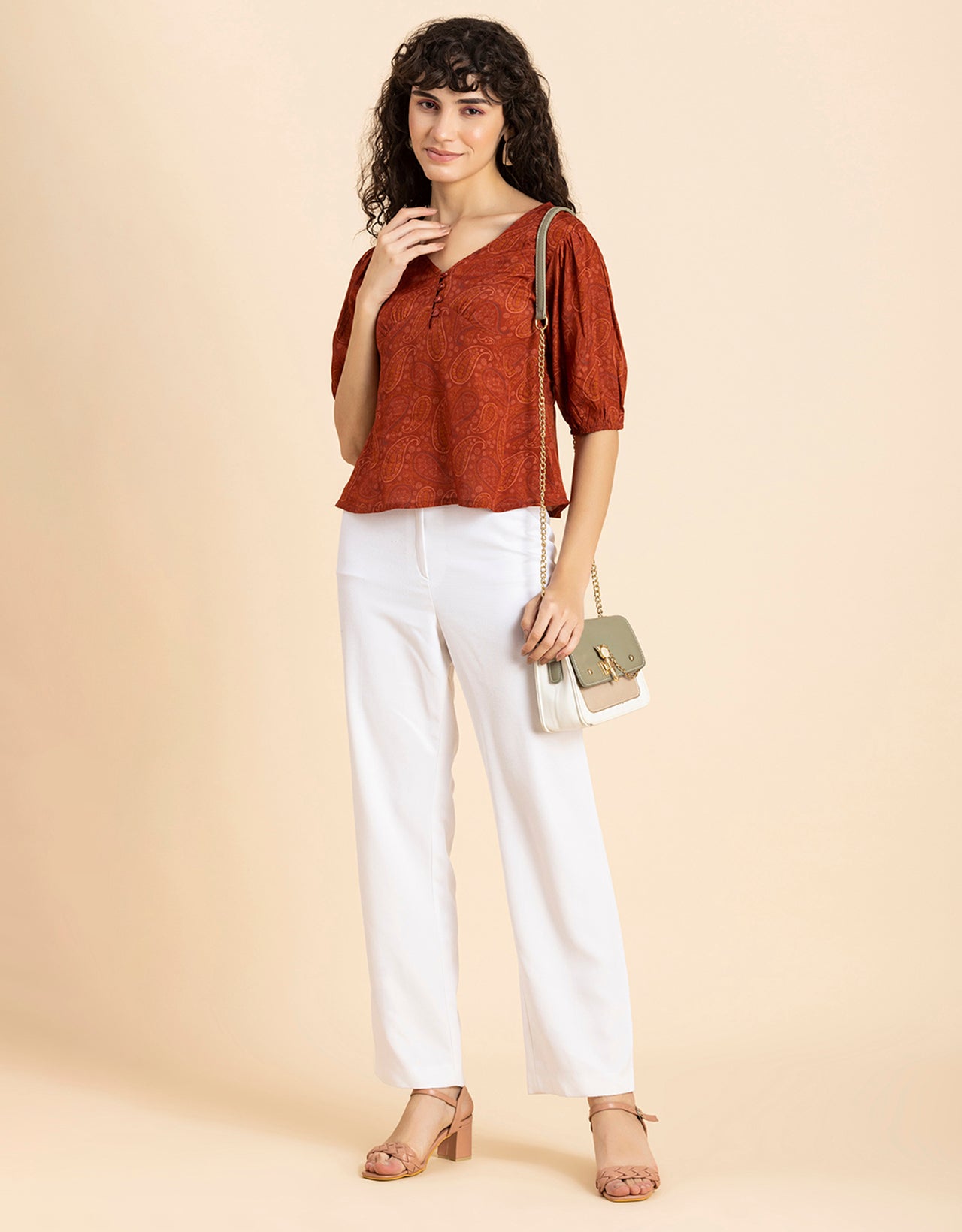 V-Neck Puff Sleeves Top