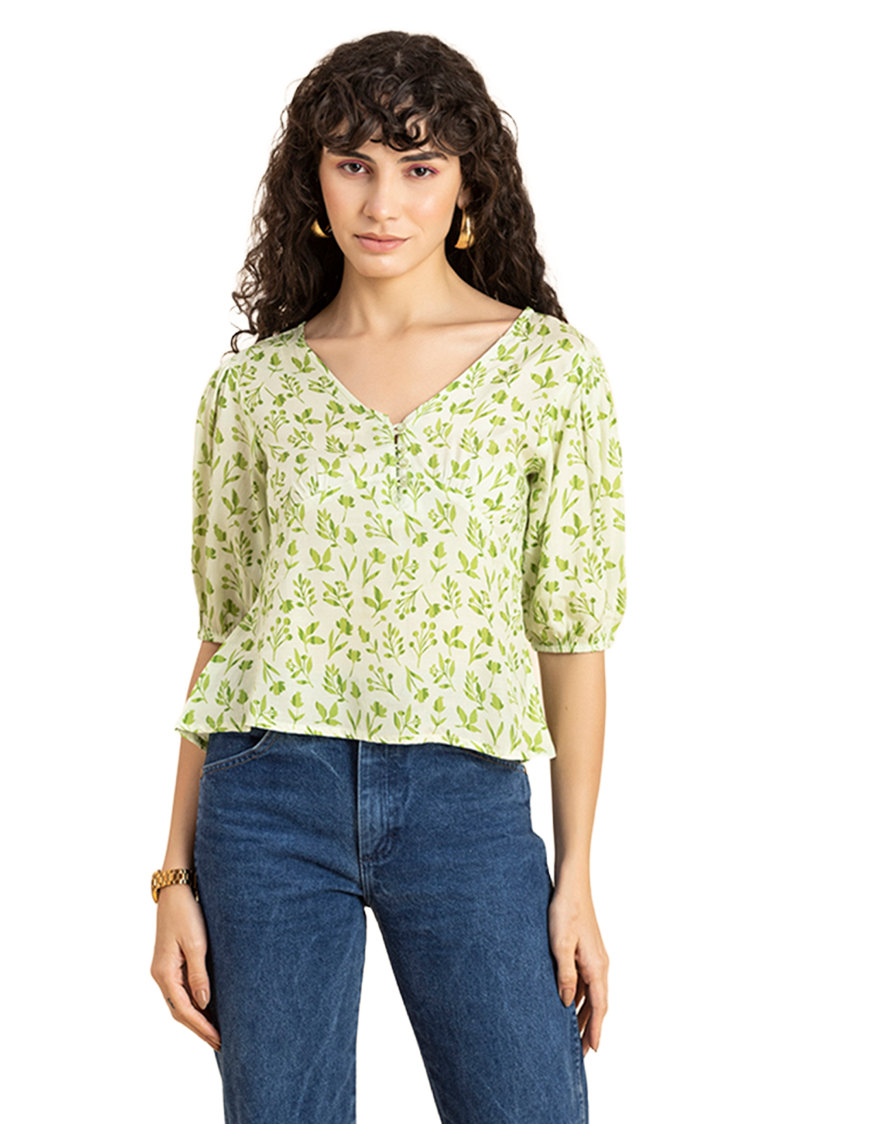 V-Neck Puff Sleeves Top