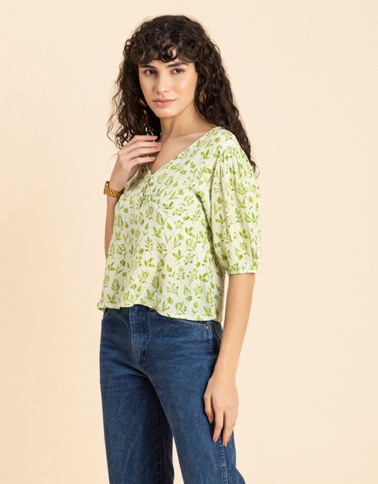 V-Neck Puff Sleeves Top