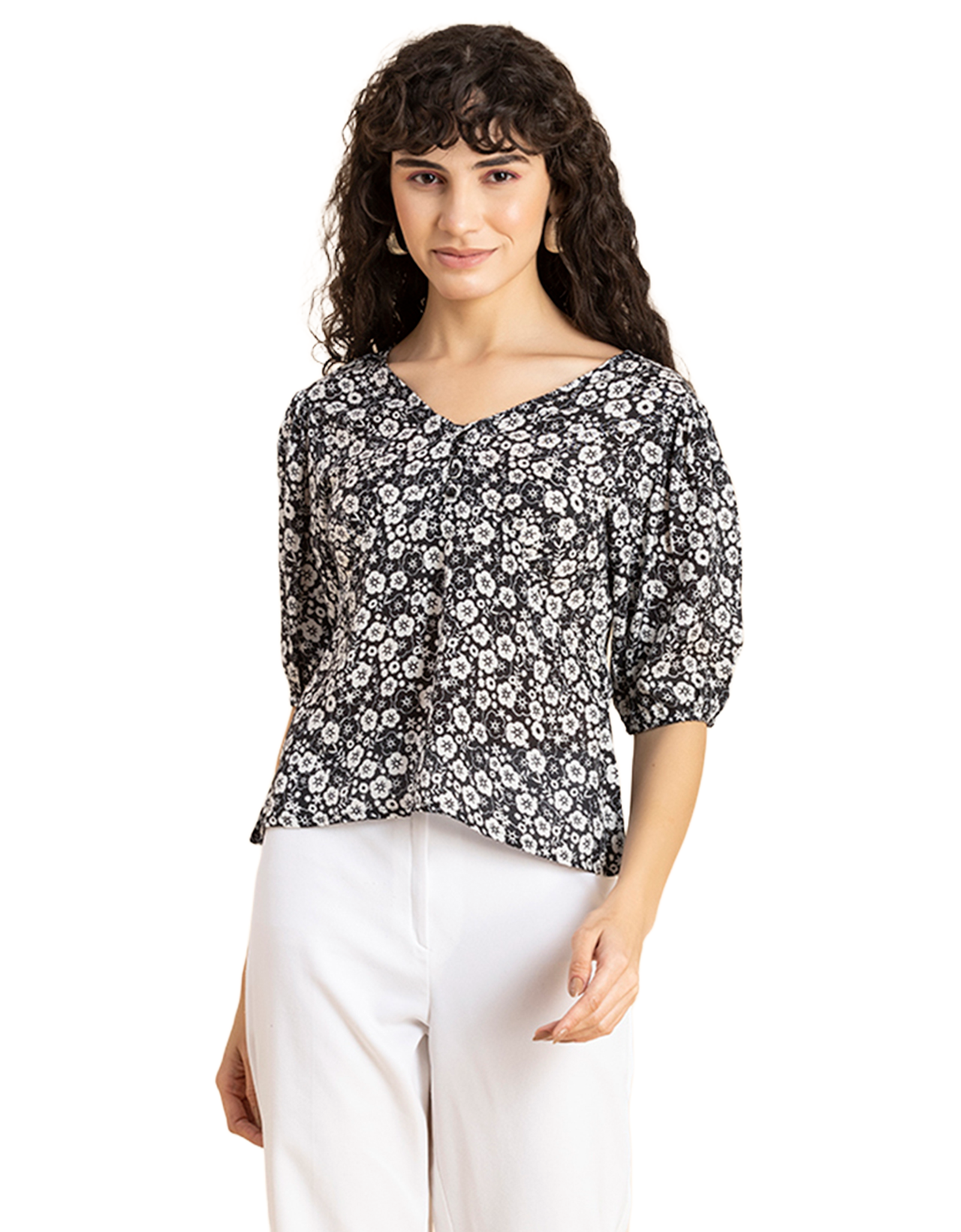 V-Neck Puff Sleeves Top