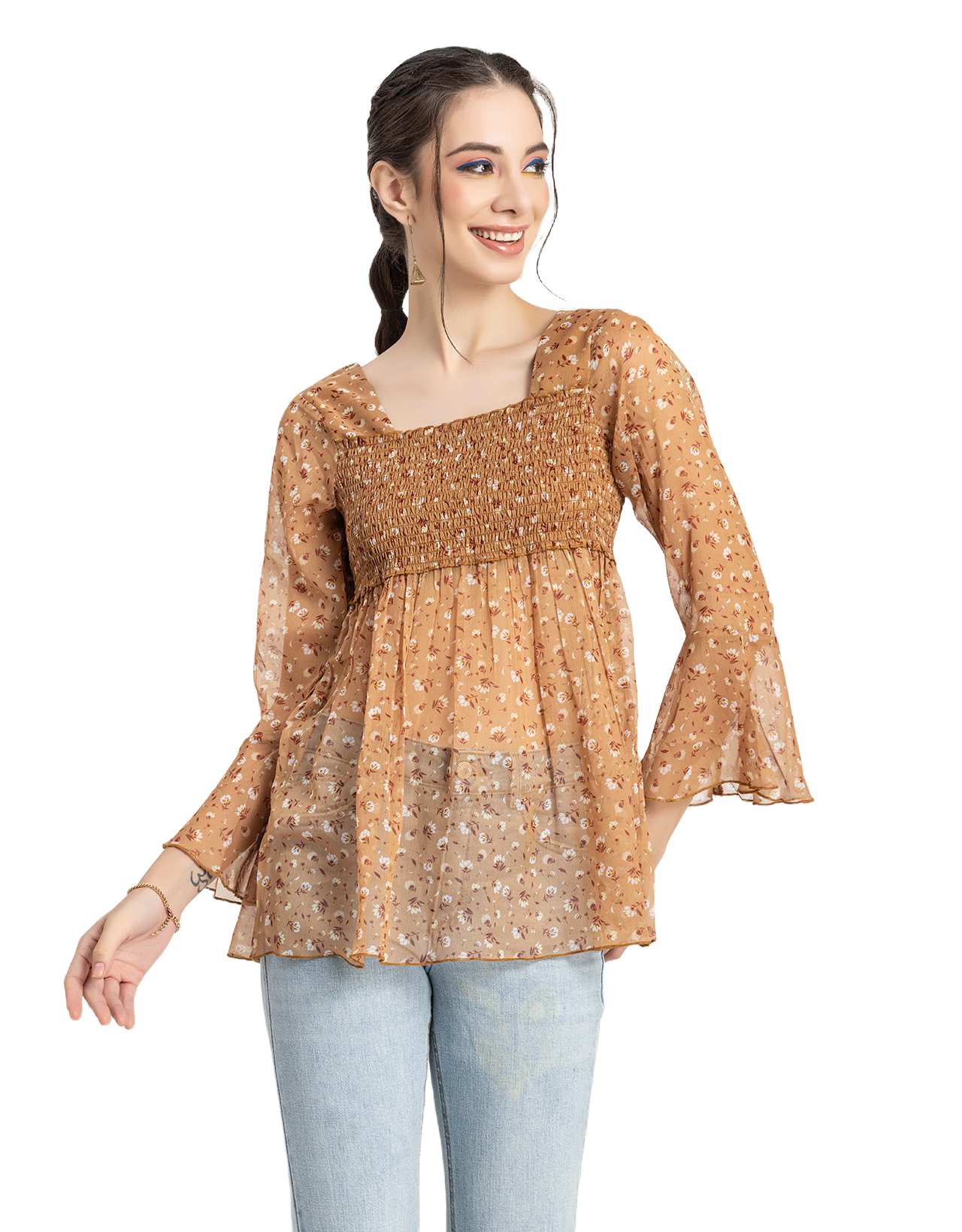 Smocked Bell Sleeves Top