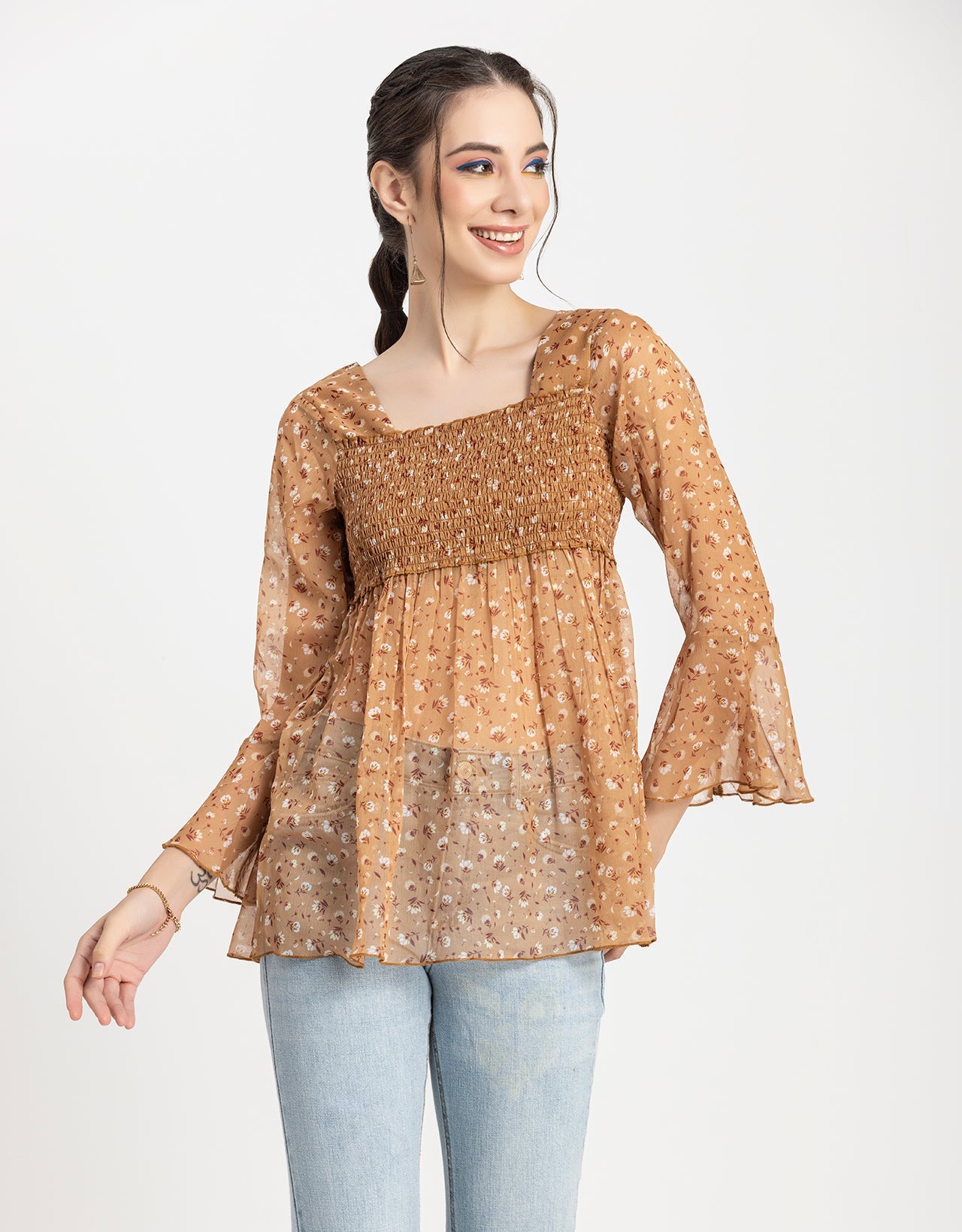 Smocked Bell Sleeves Top