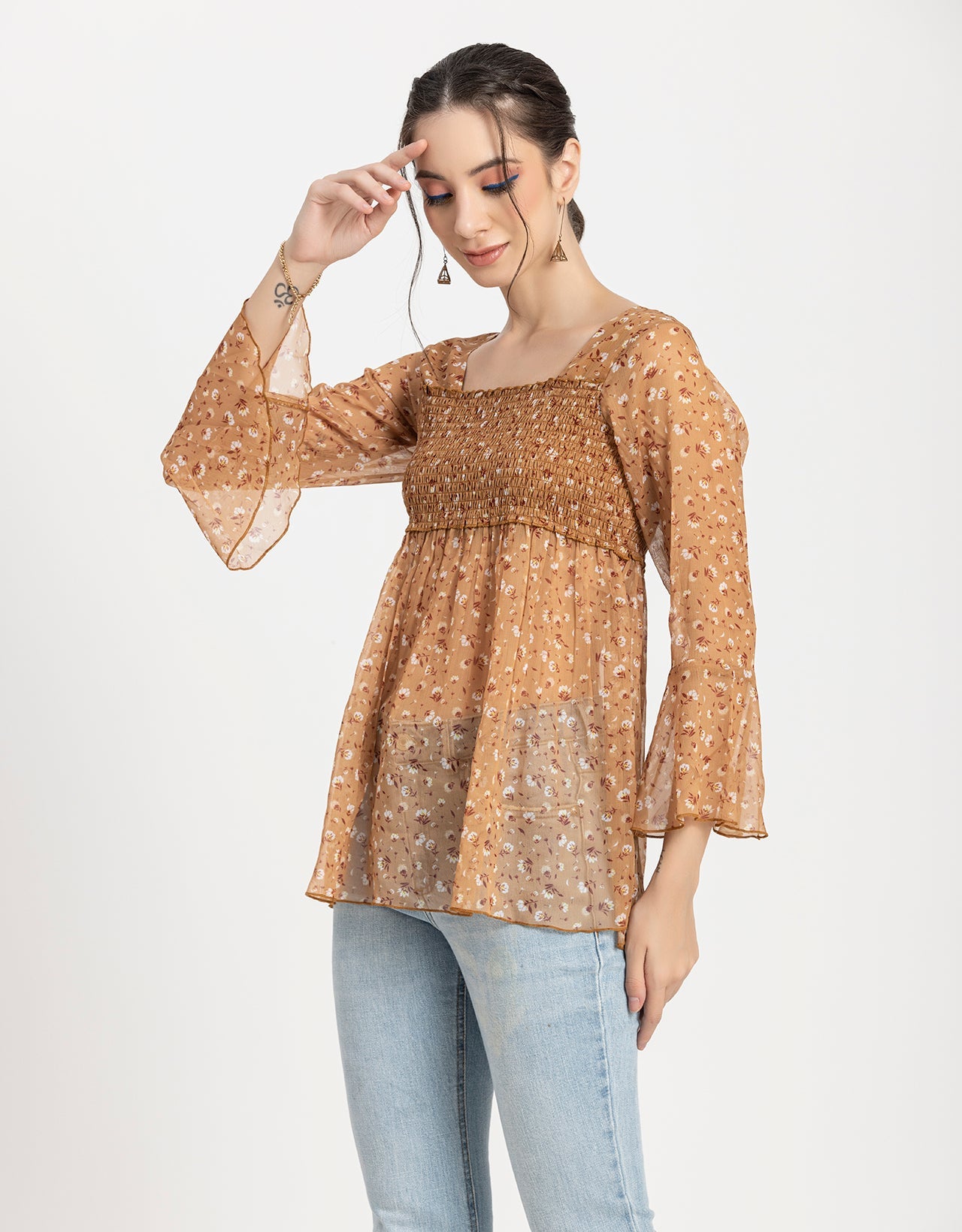 Smocked Bell Sleeves Top
