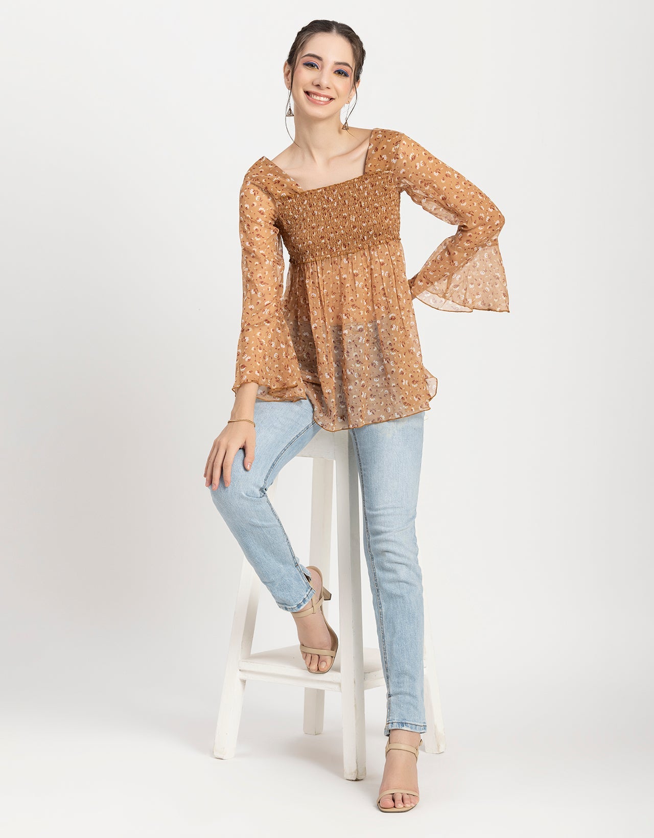 Smocked Bell Sleeves Top
