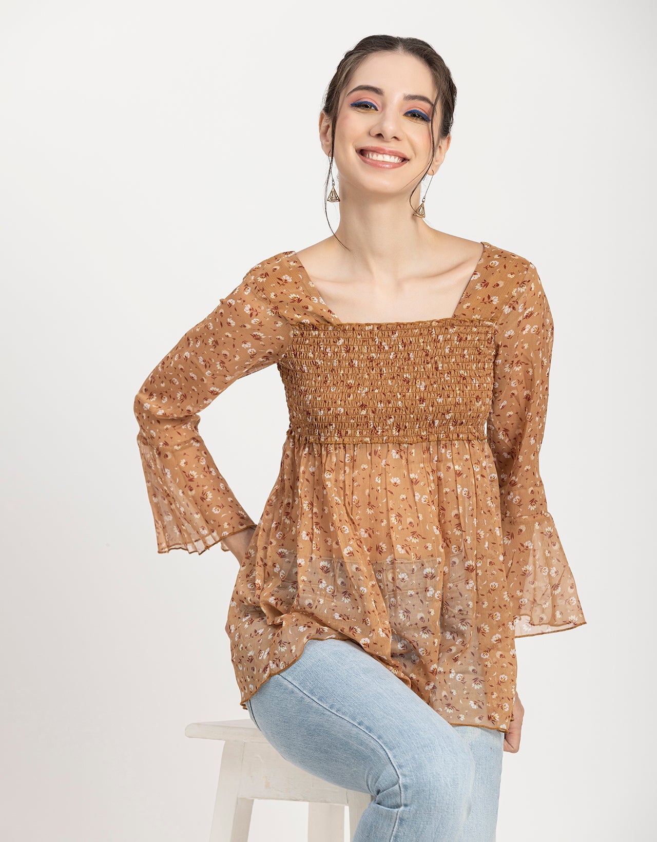 Smocked Bell Sleeves Top