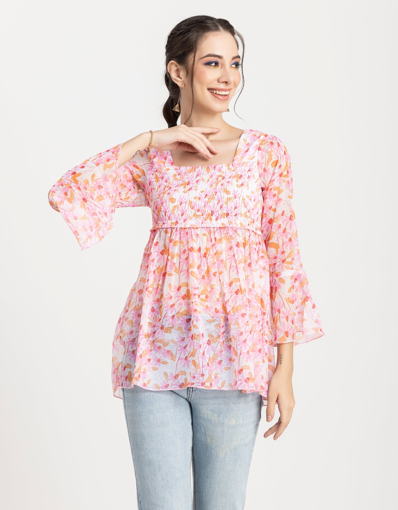 Smocked Bell Sleeves Top