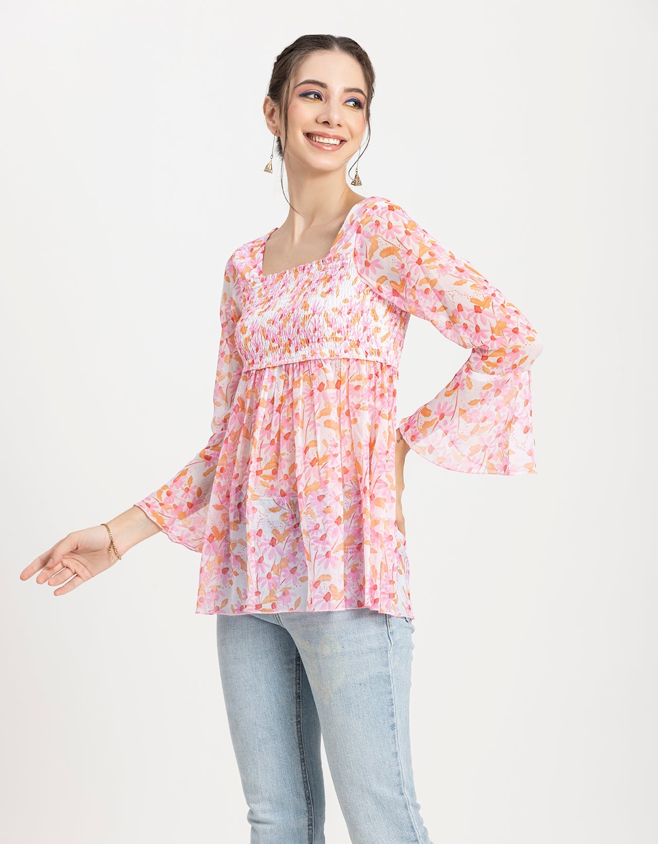Smocked Bell Sleeves Top