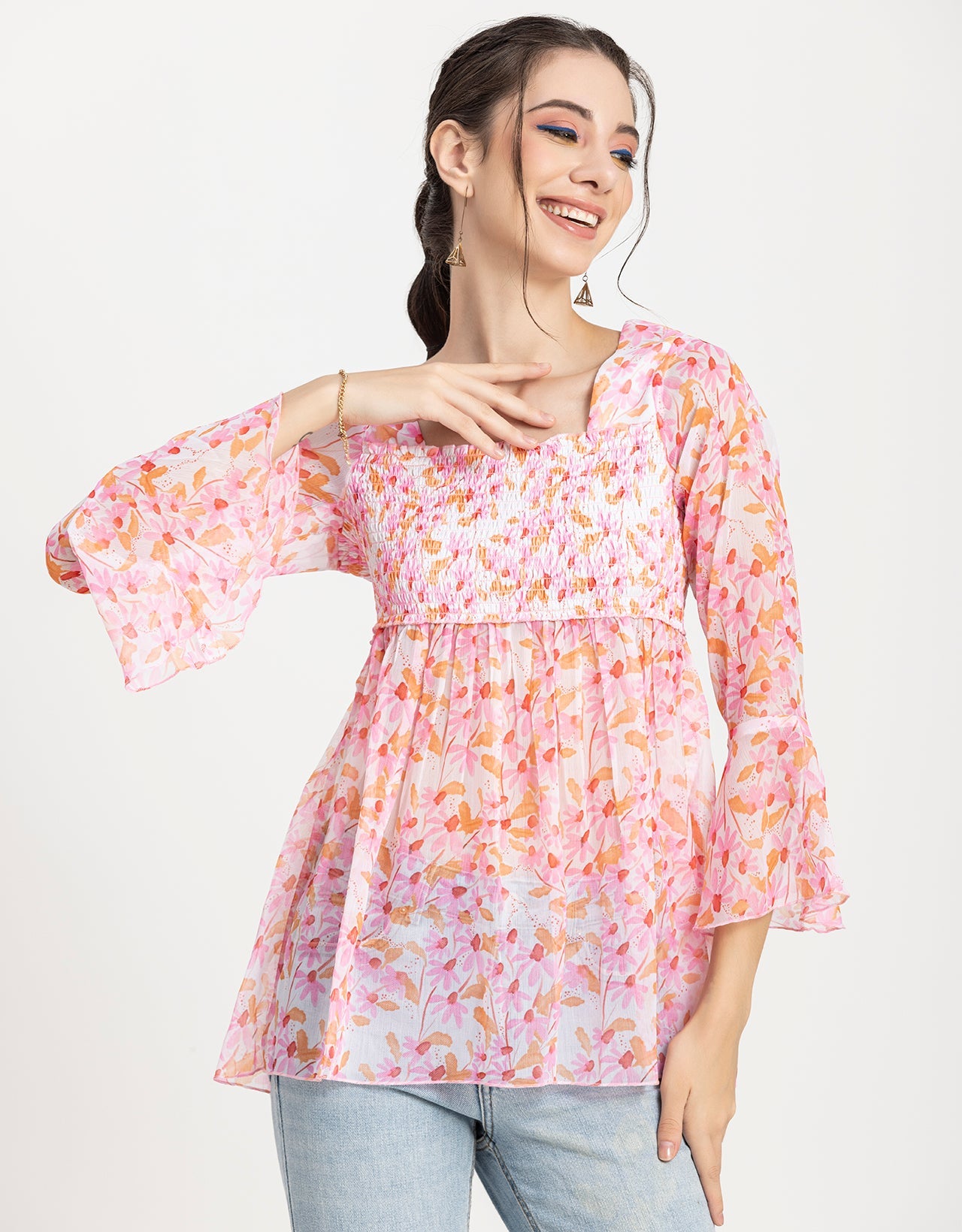 Smocked Bell Sleeves Top