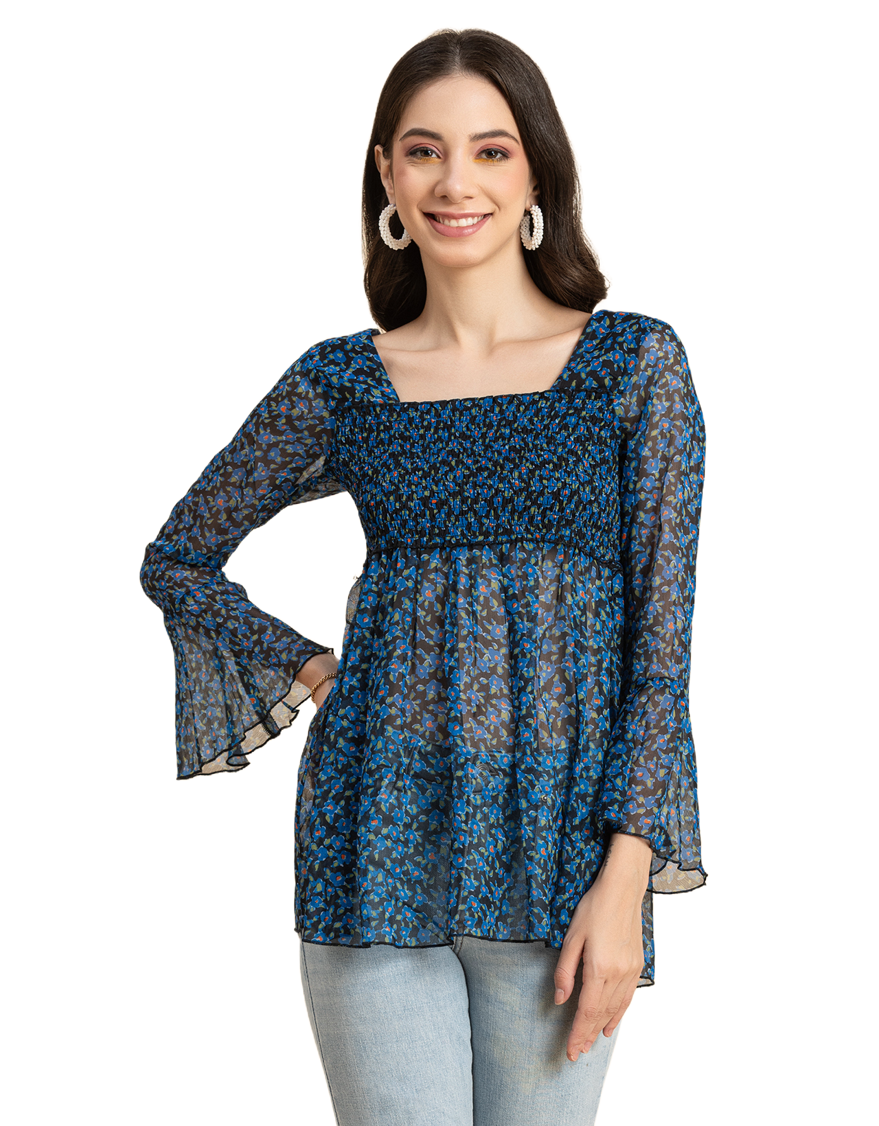 Smocked Bell Sleeves Top