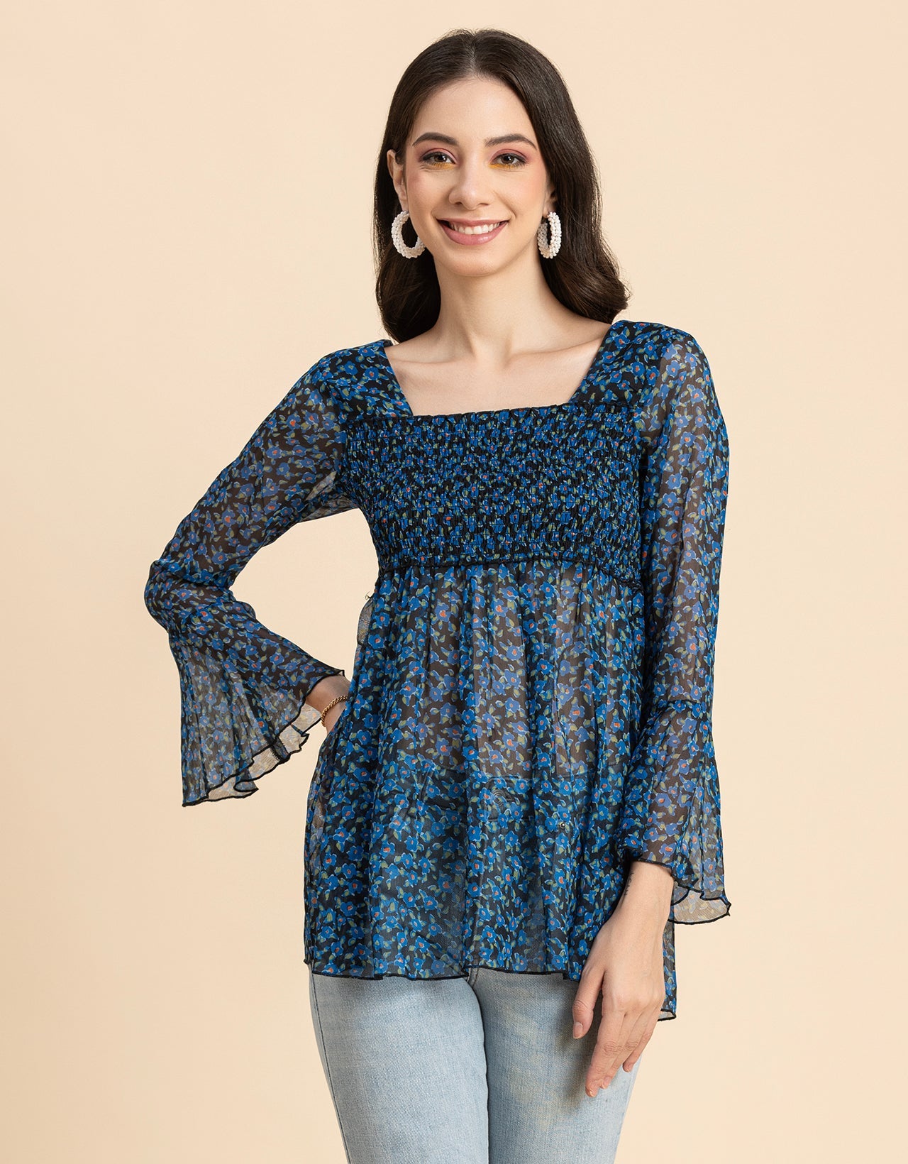 Smocked Bell Sleeves Top