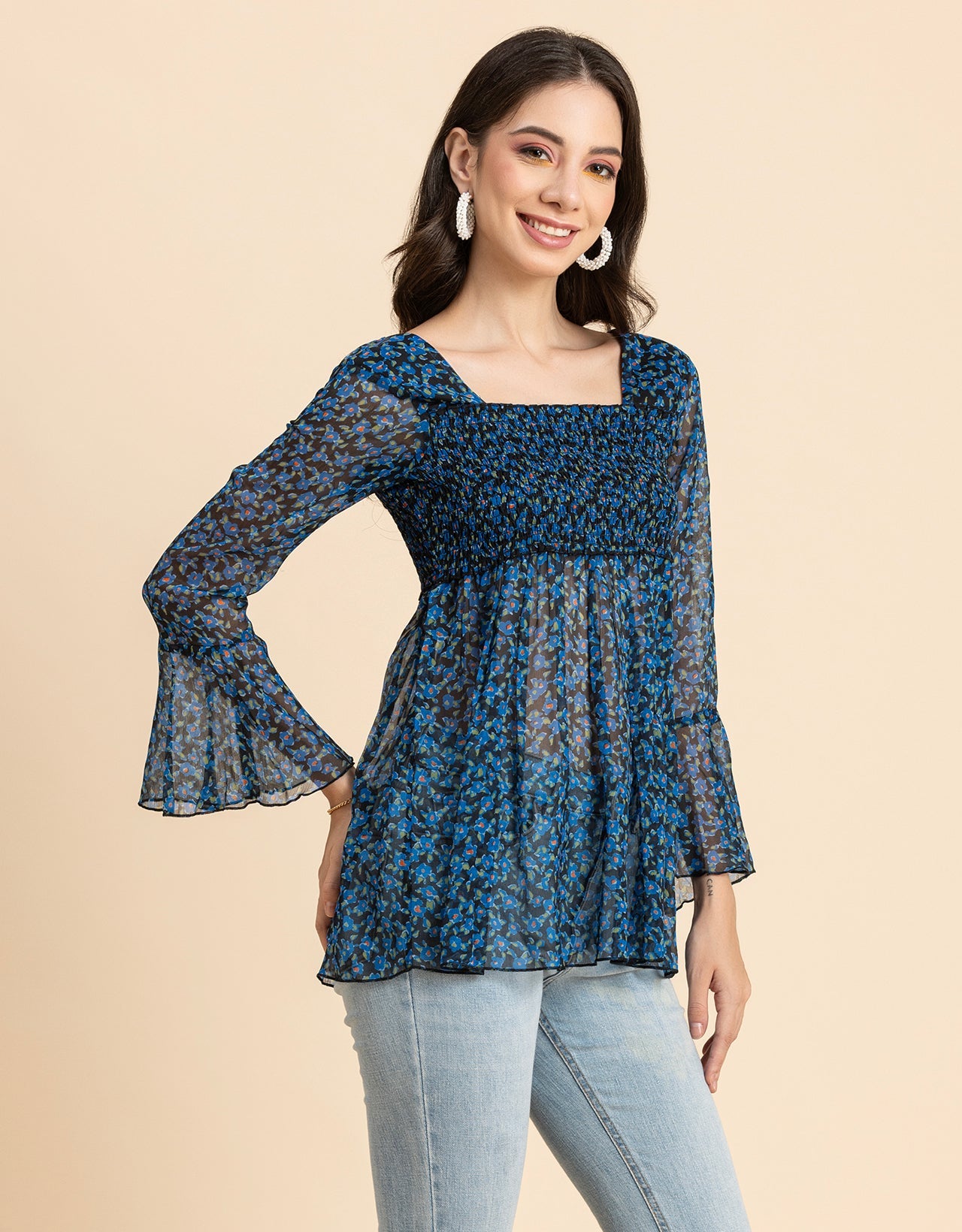 Smocked Bell Sleeves Top