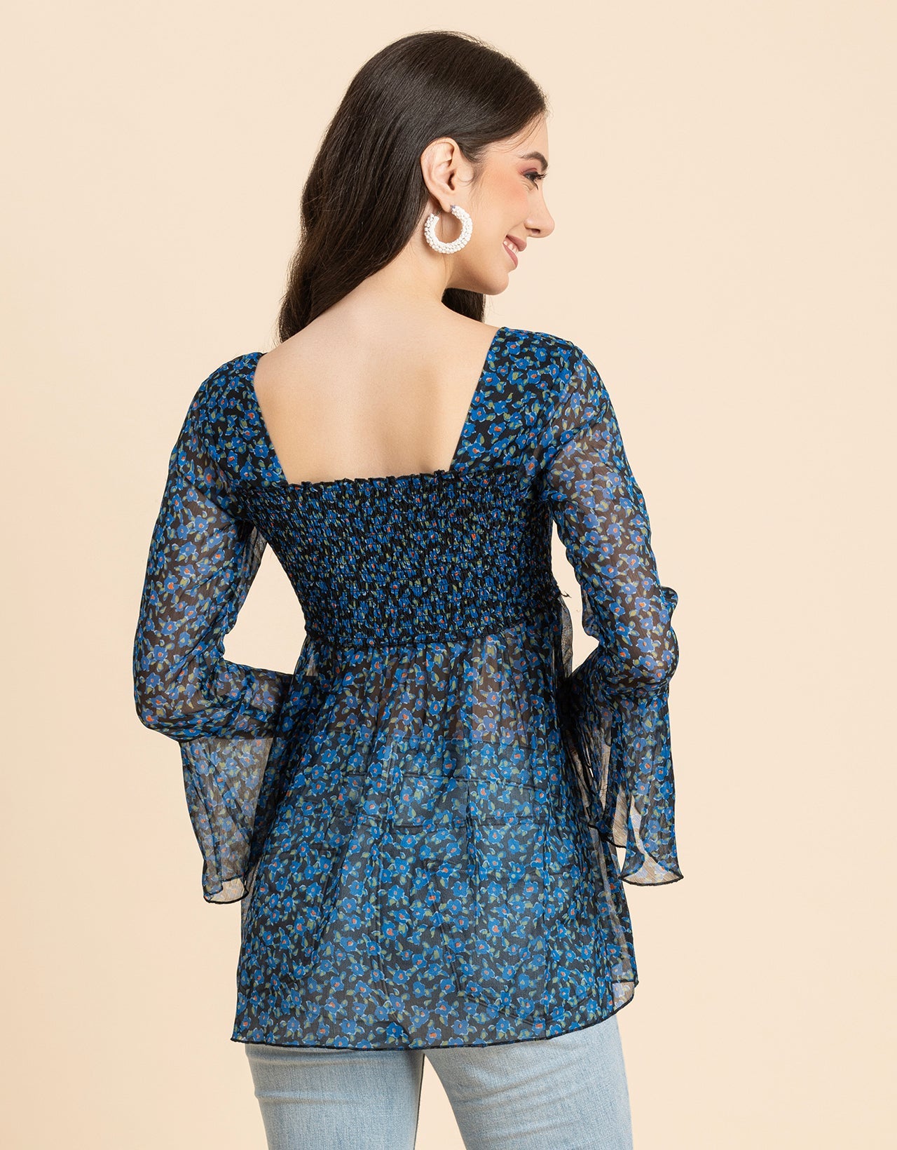 Smocked Bell Sleeves Top