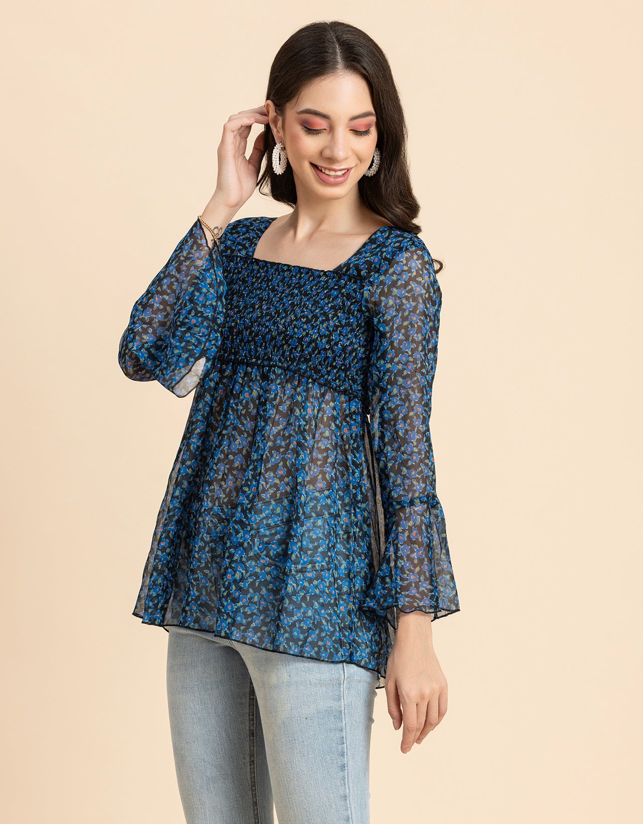 Smocked Bell Sleeves Top