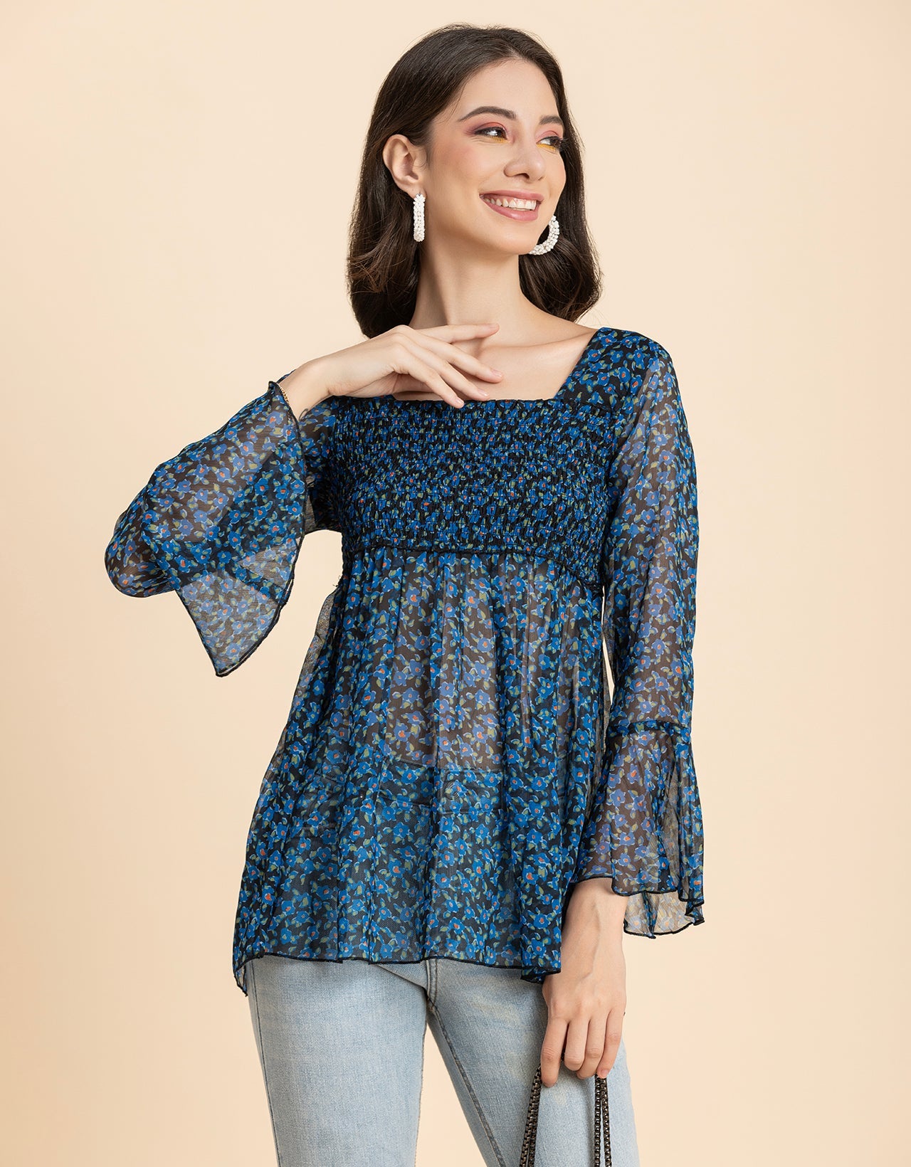 Smocked Bell Sleeves Top