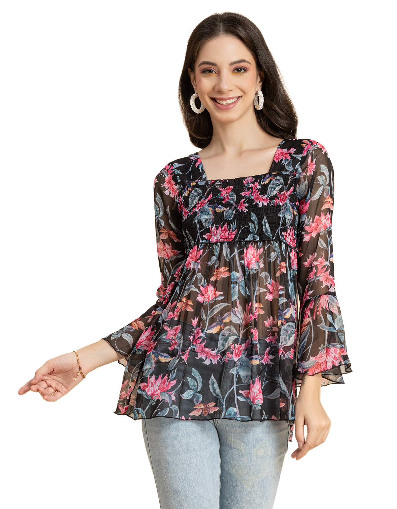 Smocked Bell Sleeves Top