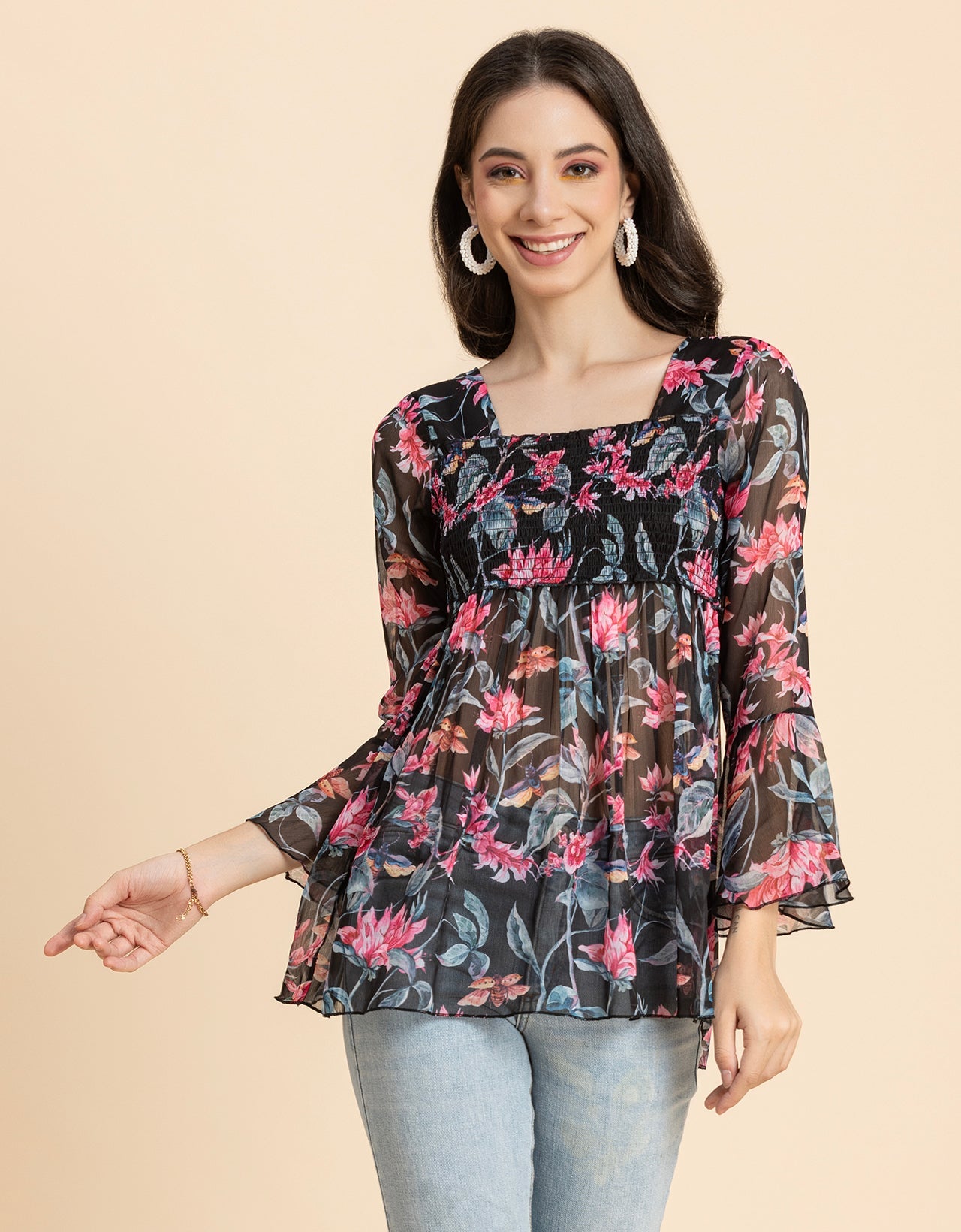 Smocked Bell Sleeves Top