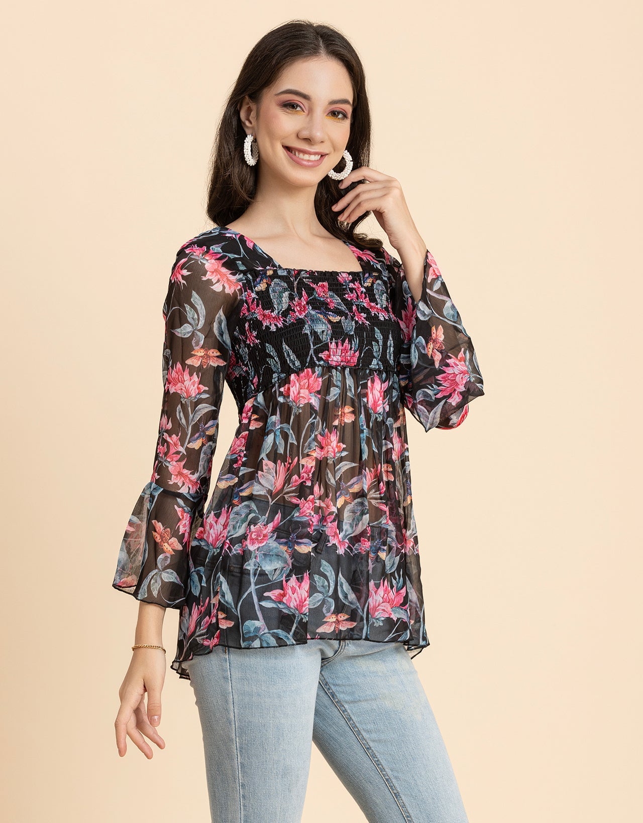 Smocked Bell Sleeves Top