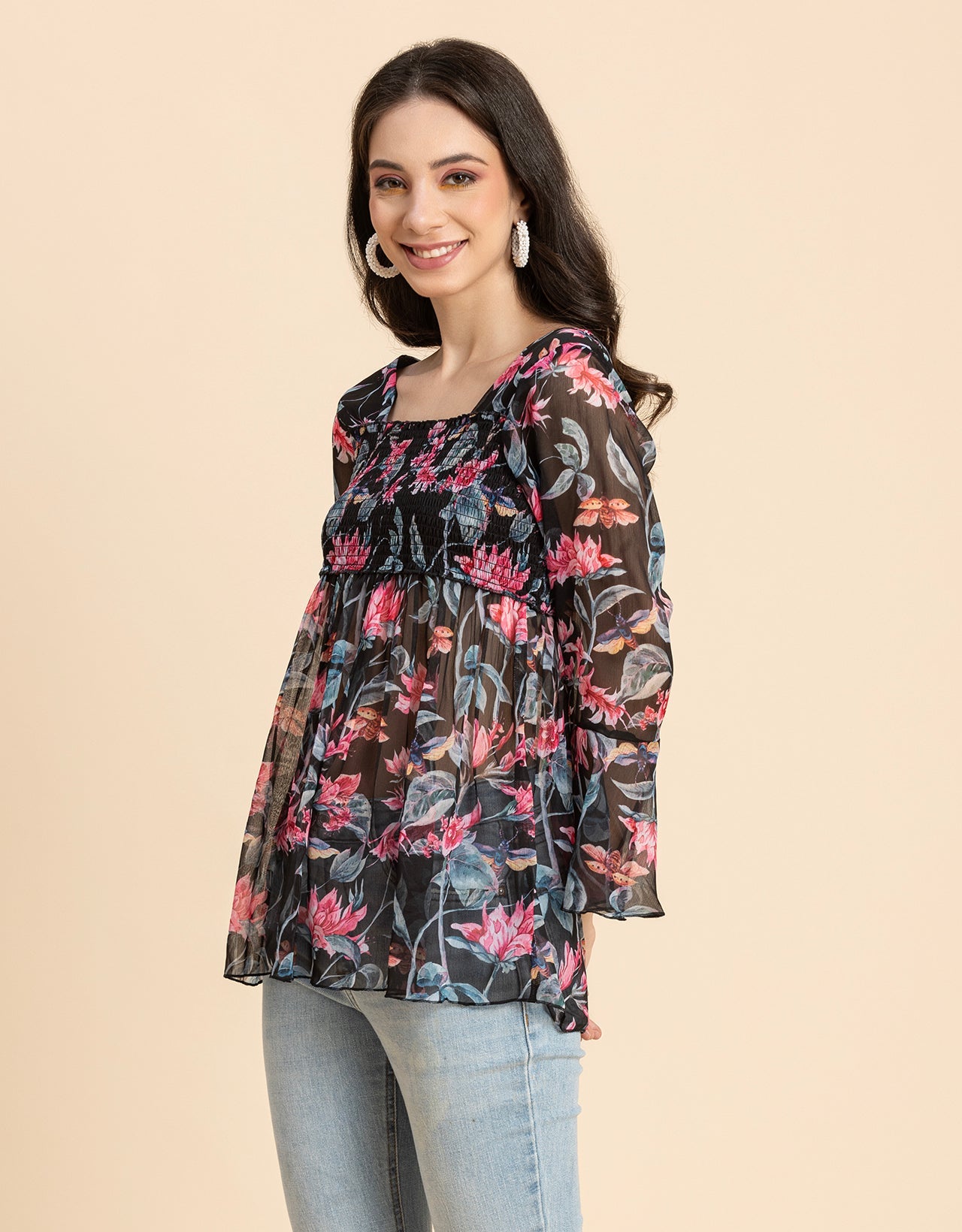 Smocked Bell Sleeves Top