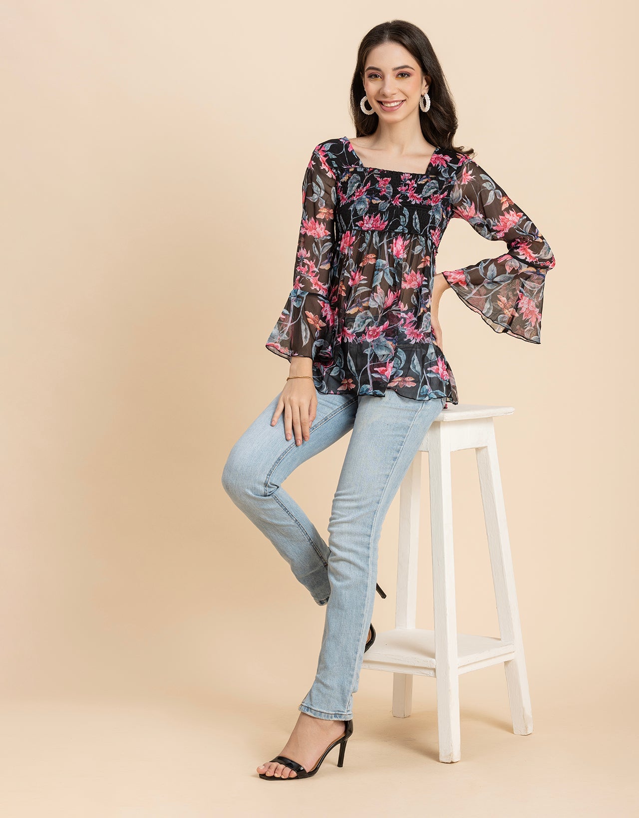 Smocked Bell Sleeves Top