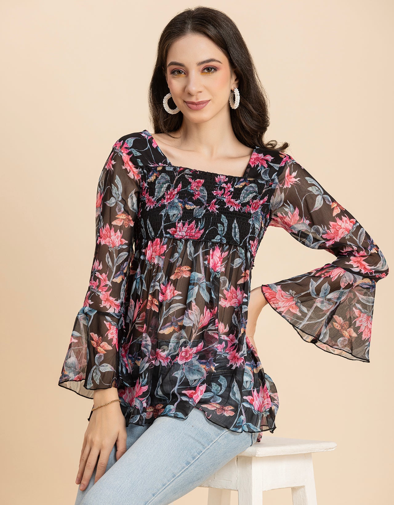 Smocked Bell Sleeves Top