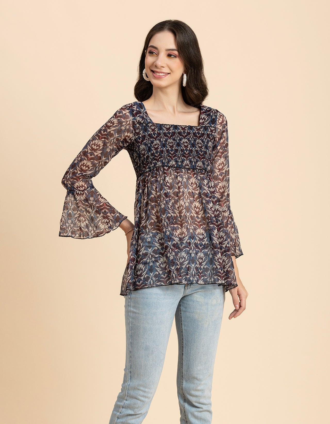 Smocked Bell Sleeves Top
