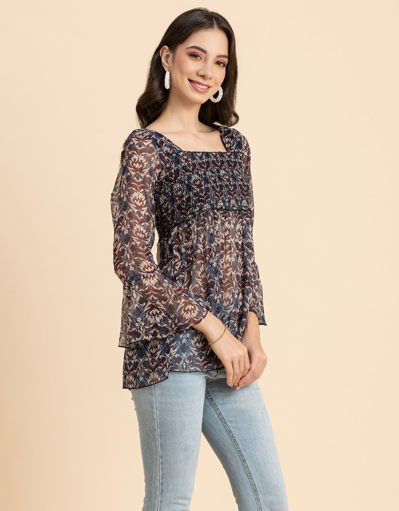 Smocked Bell Sleeves Top