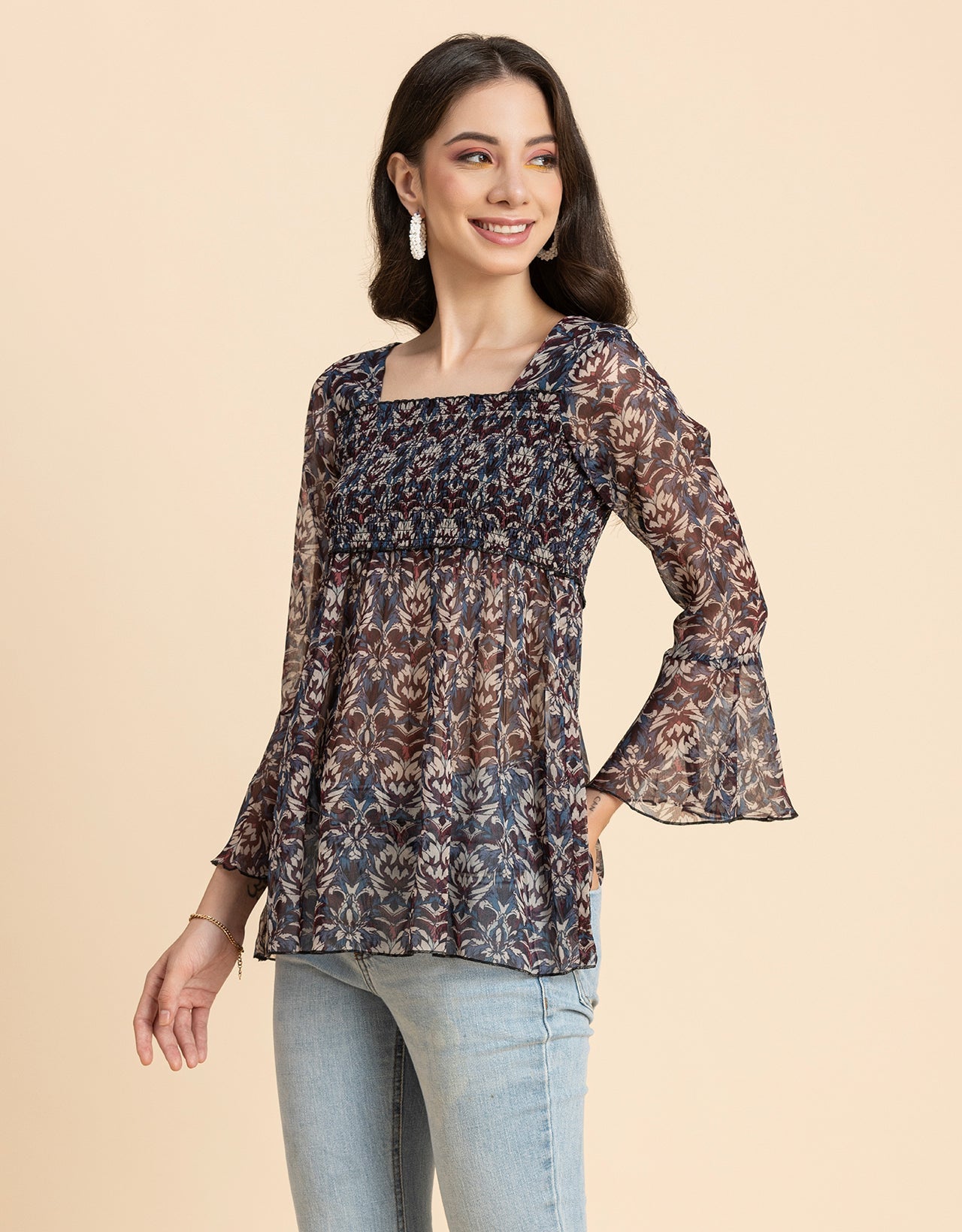 Smocked Bell Sleeves Top