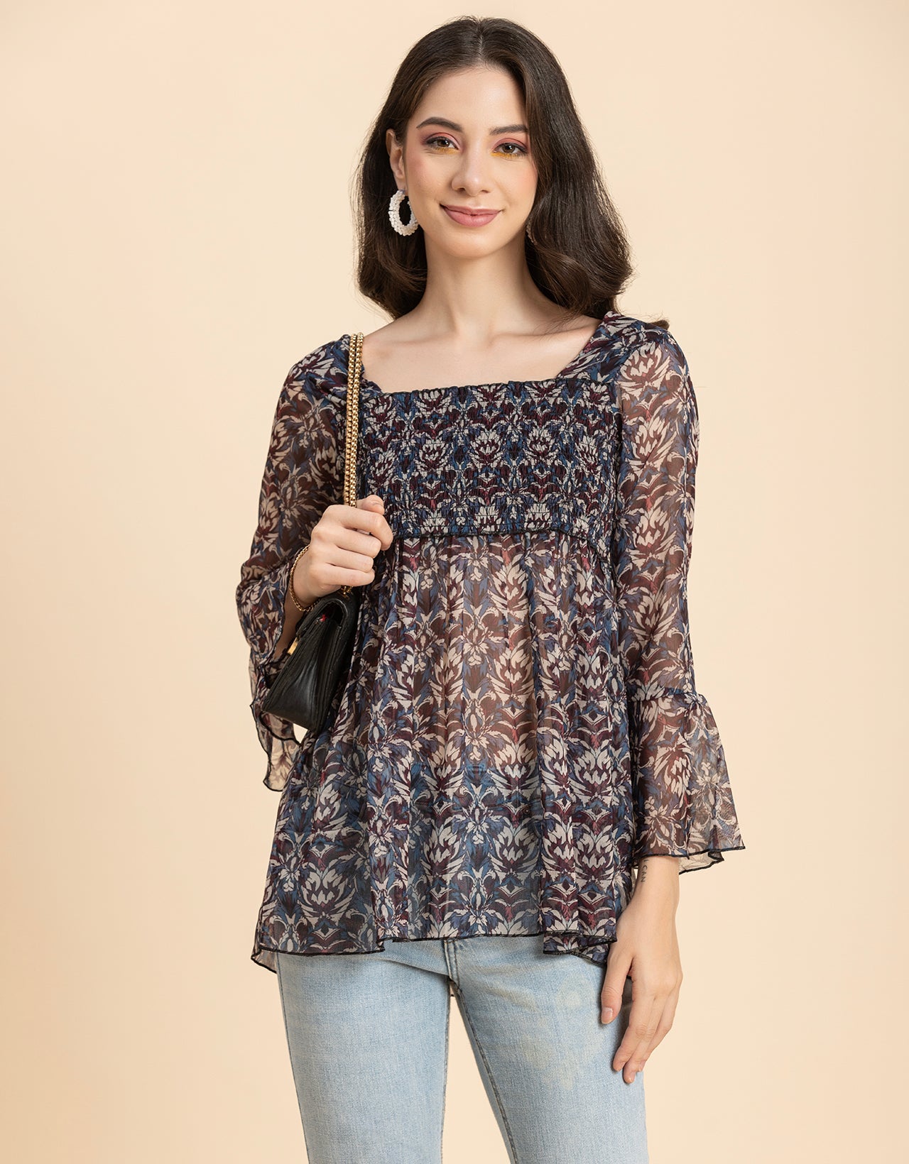 Smocked Bell Sleeves Top