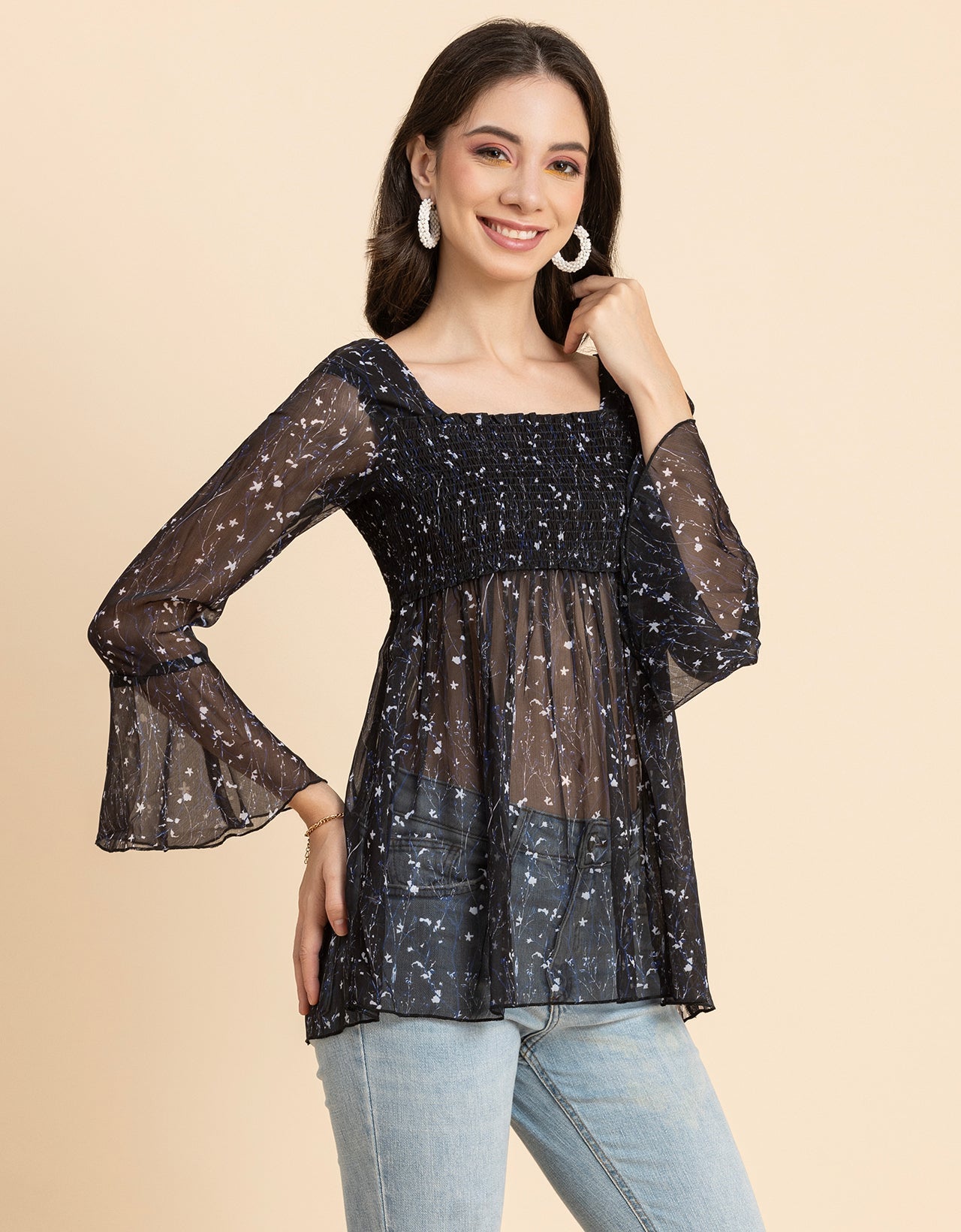 Smocked Bell Sleeves Top