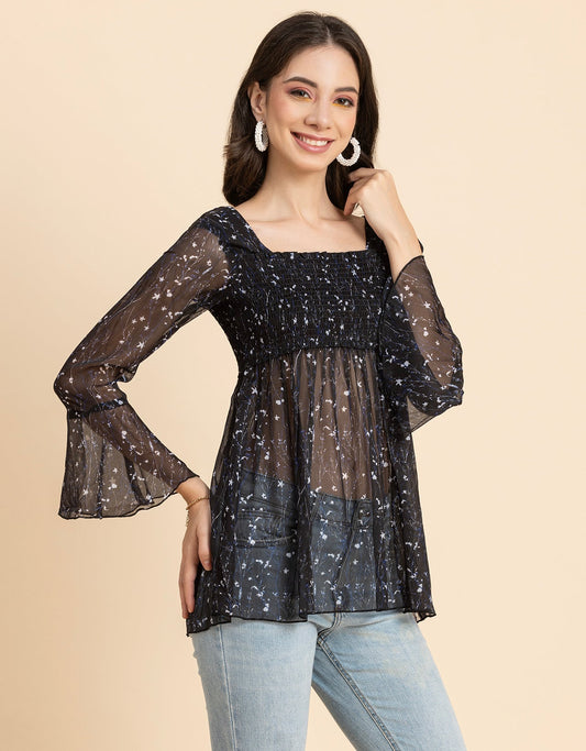 Smocked Bell Sleeves Top
