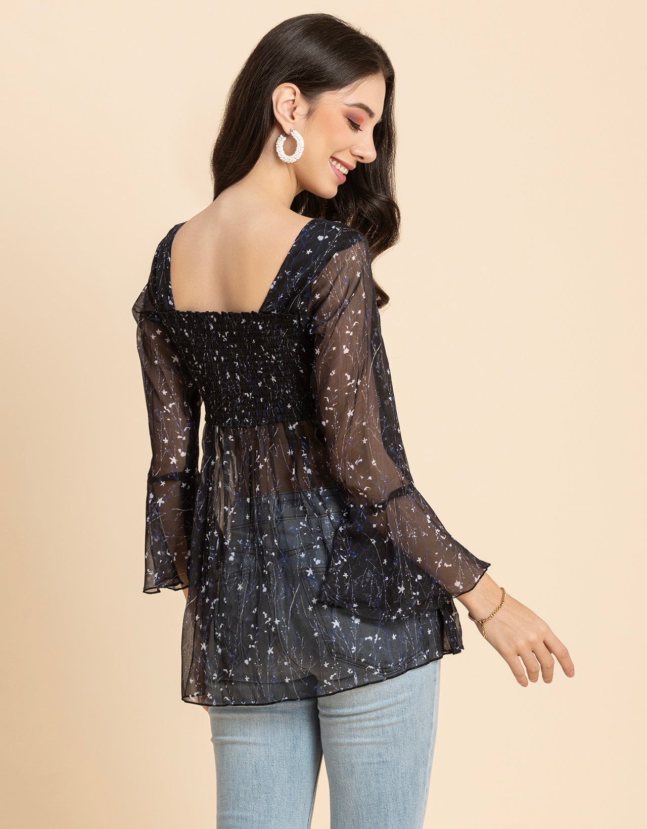 Smocked Bell Sleeves Top