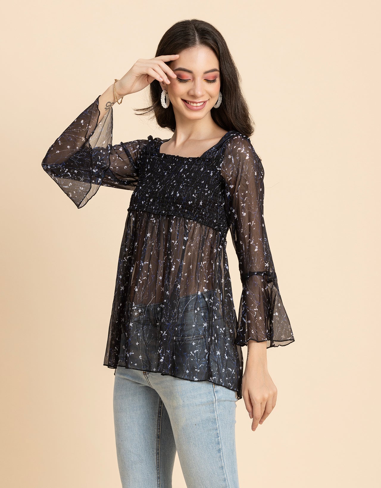 Smocked Bell Sleeves Top